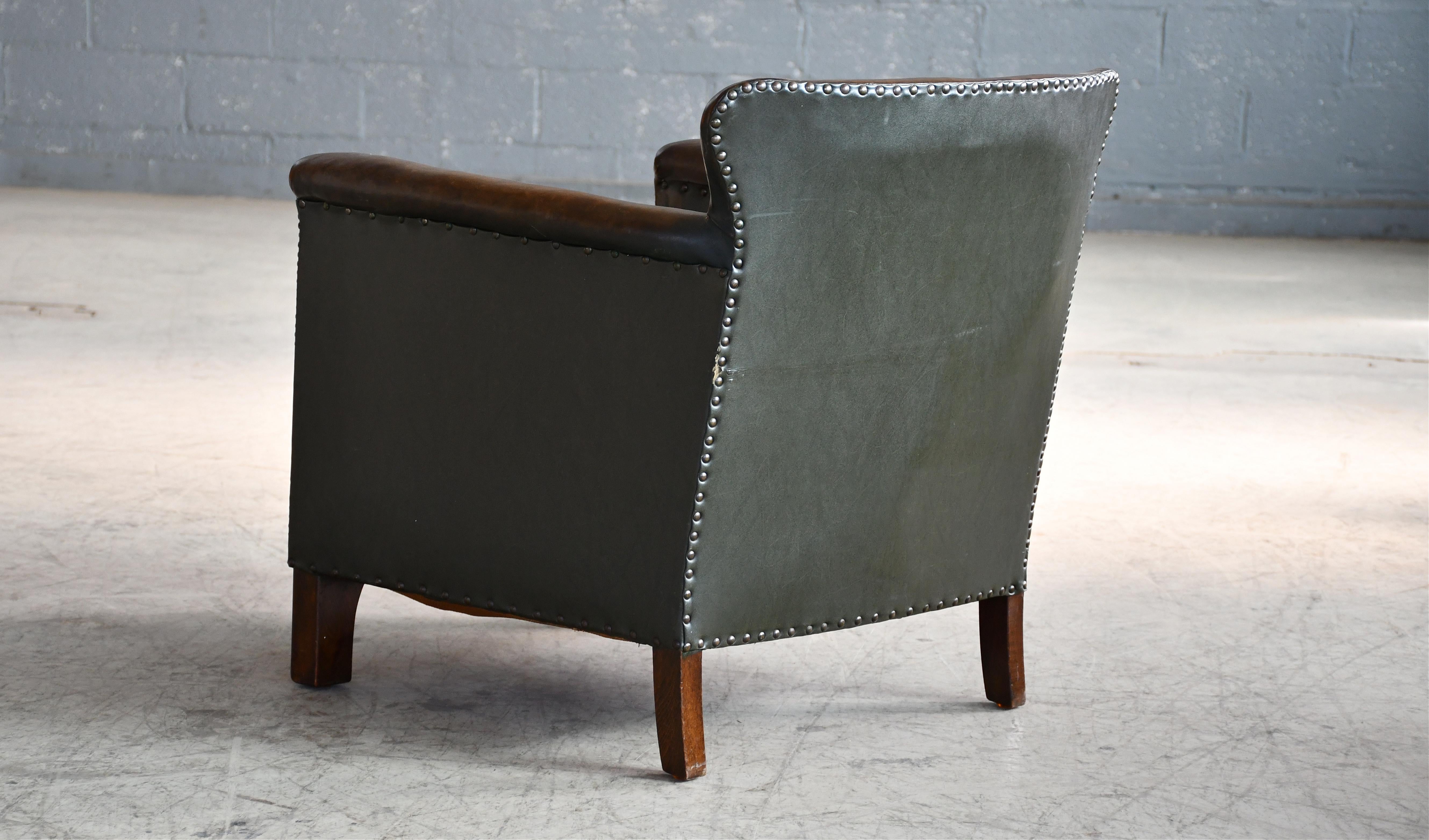 1930s Danish Small Club or Library Chair in Dark Green Leather For Sale 9