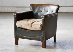 1930s Danish Small Club or Library Chair in Dark Green Leather