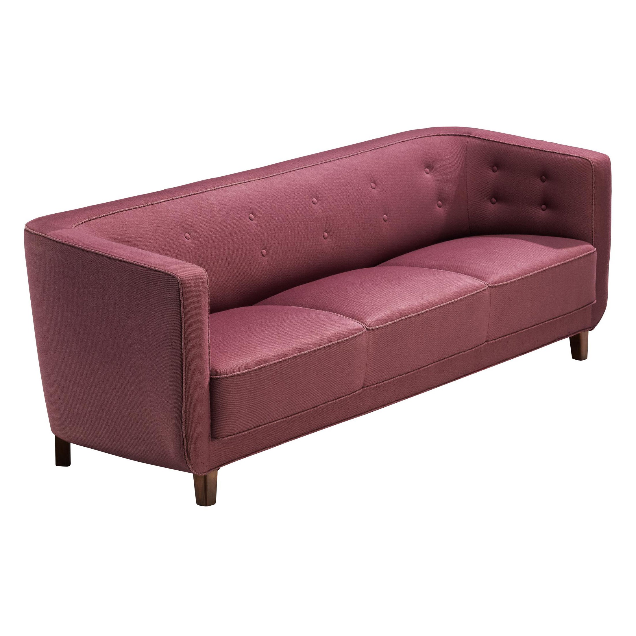 1930s Danish Three Seat Sofa in Soft Purple Colored Fabric