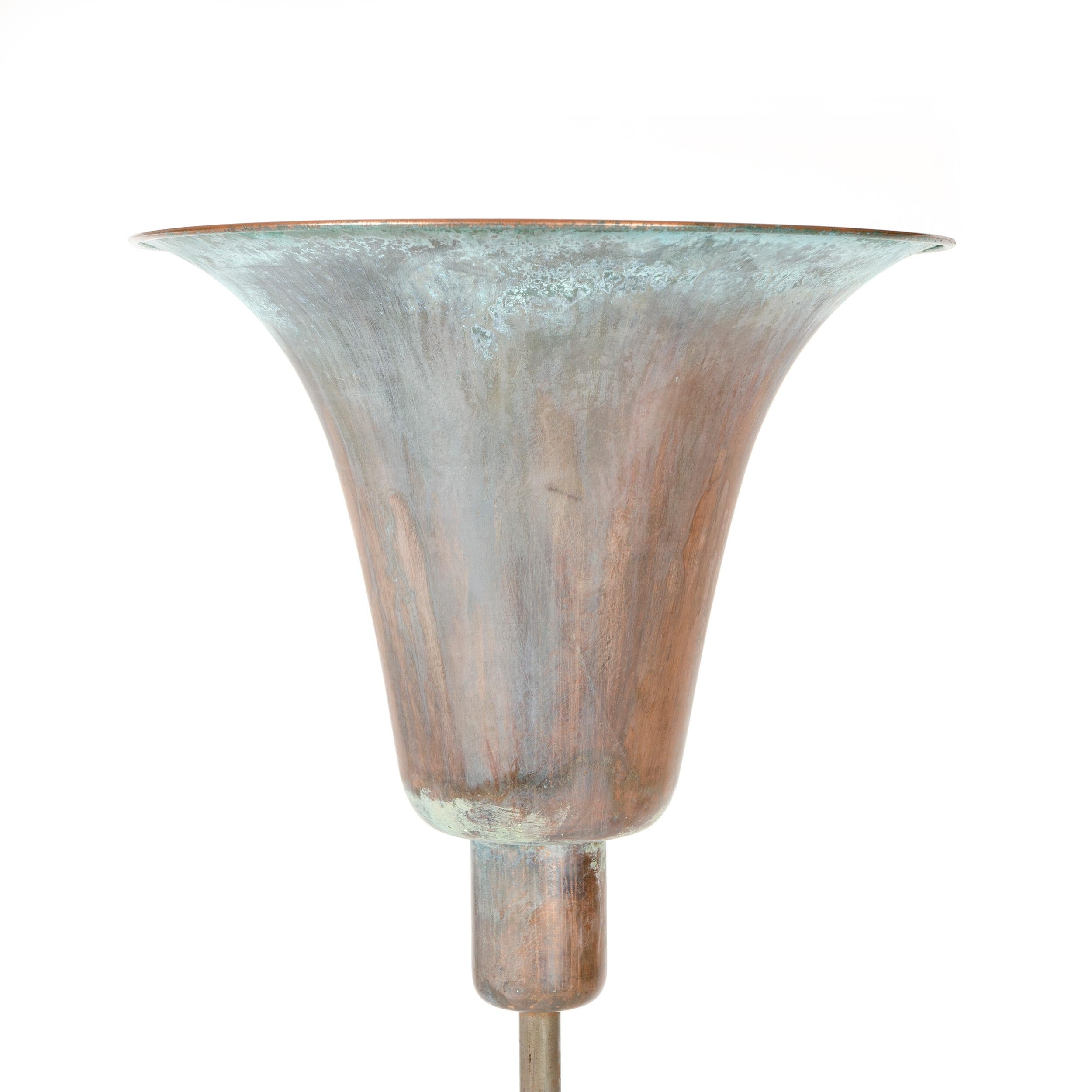 Patinated 1930s Danish Torchère Floor Lamp by Louis Poulsen For Sale