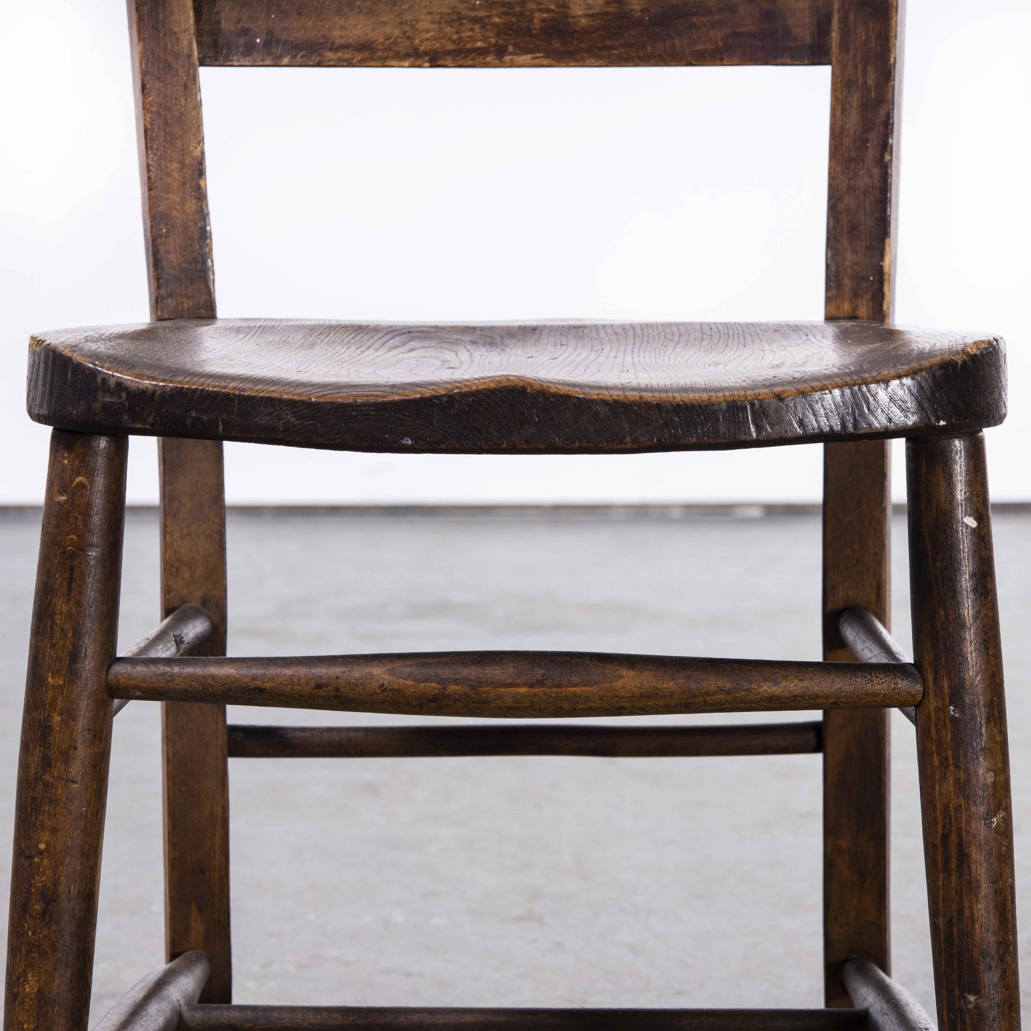 1930’s dark Ash and Elm Church – chapel dining chairs – various quantities available

1930’s dark Ash and Elm Church – chapel dining chairs – various quantities available. England has a wonderfully rich heritage for making chairs. At the height of