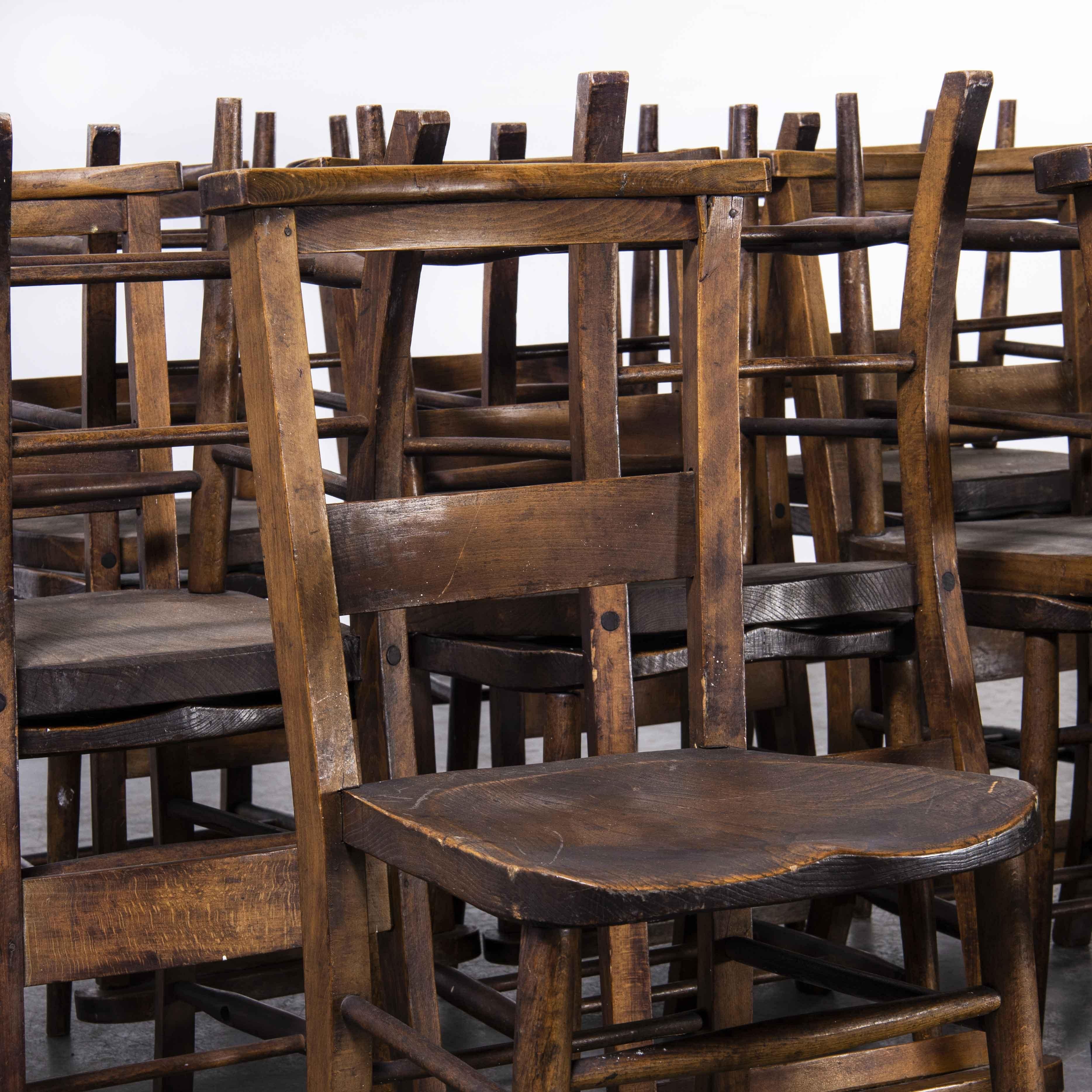 1930's Dark Ash and Elm Church, Chapel Dining Chairs, Various Qty Available 1