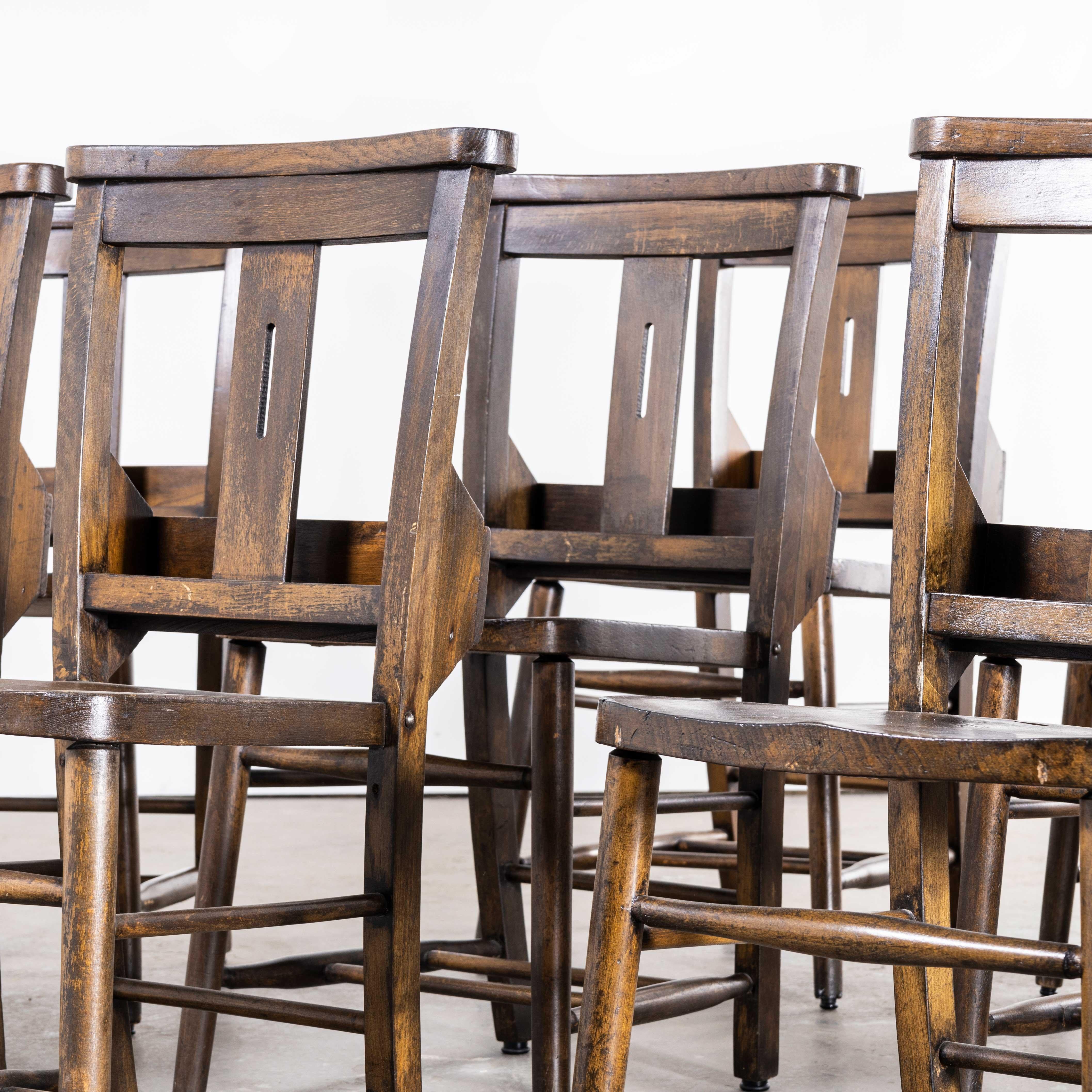 1930s Dark Walnut Church, Chapel Dining Chairs, Set of Eight 2