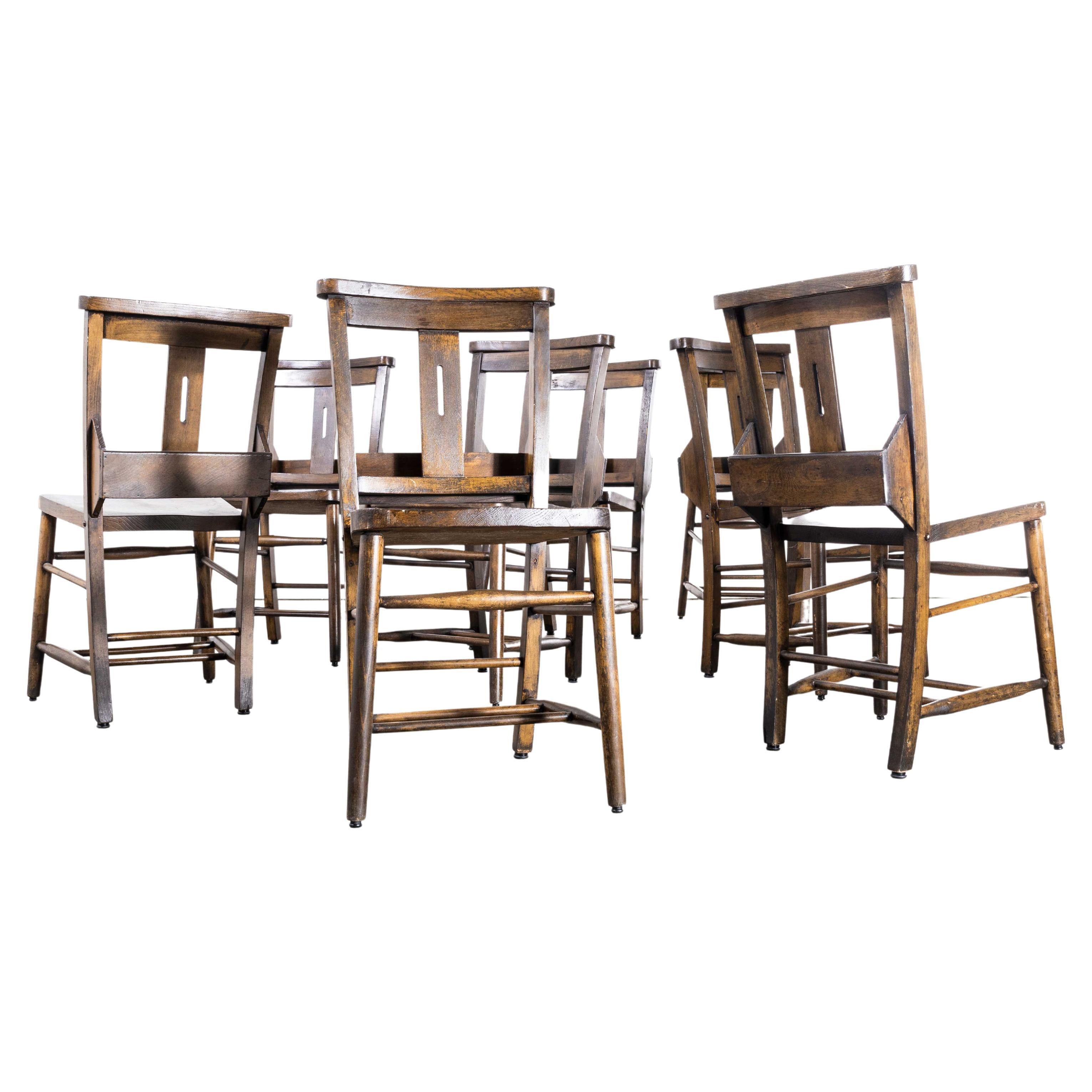 1930s Dark Walnut Church, Chapel Dining Chairs, Set of Eight