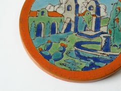 1930s Davies & McDonald California Pottery Tea Tile Trivet with Mission D&M