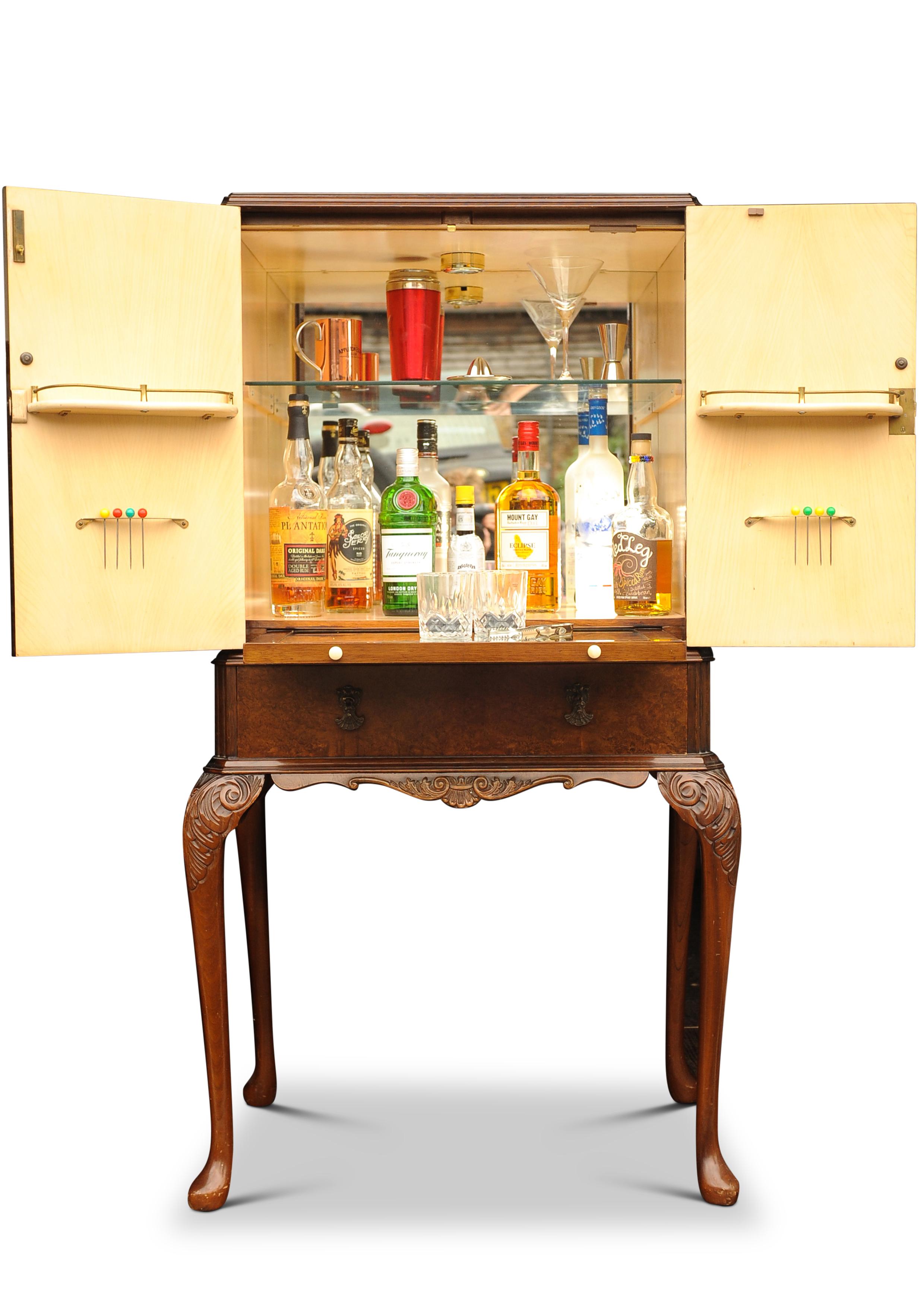 Art Deco 1930s Decadent Burr Walnut Handcrafted Cocktail Bar by Epstein Furniture