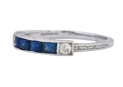 1930s Deco 1.10 Carat Sapphire Diamond Platinum Stackable Wedding Band Ring