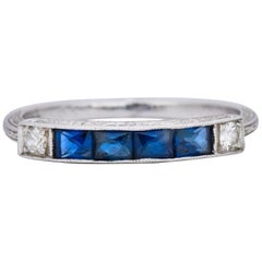 1930s Deco 1.10 Carat Sapphire Diamond Platinum Stackable Wedding Band Ring