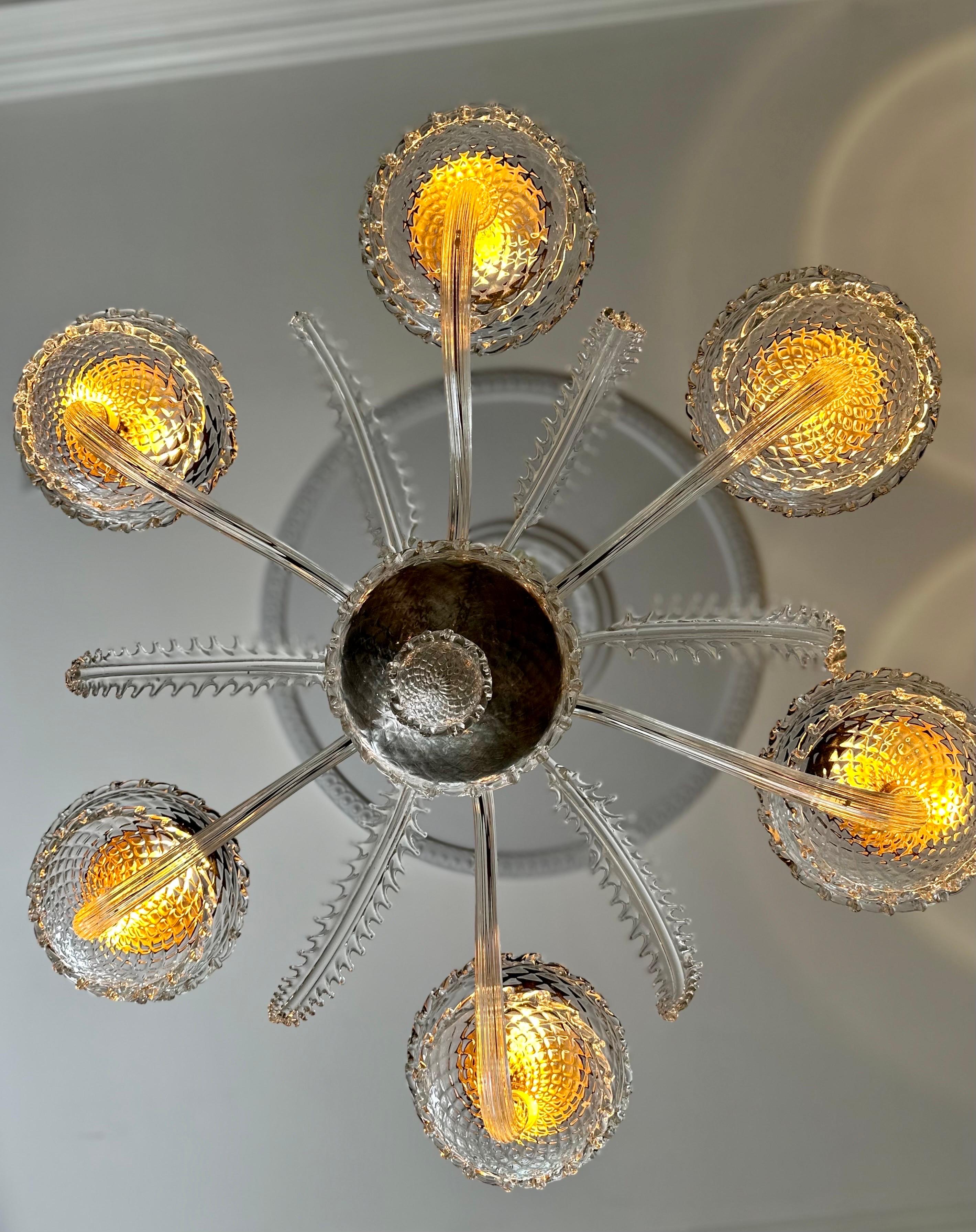 Murano Glass 1930s Art Déco Chandelier Maison Veronese Attributed to André Arbus For Sale