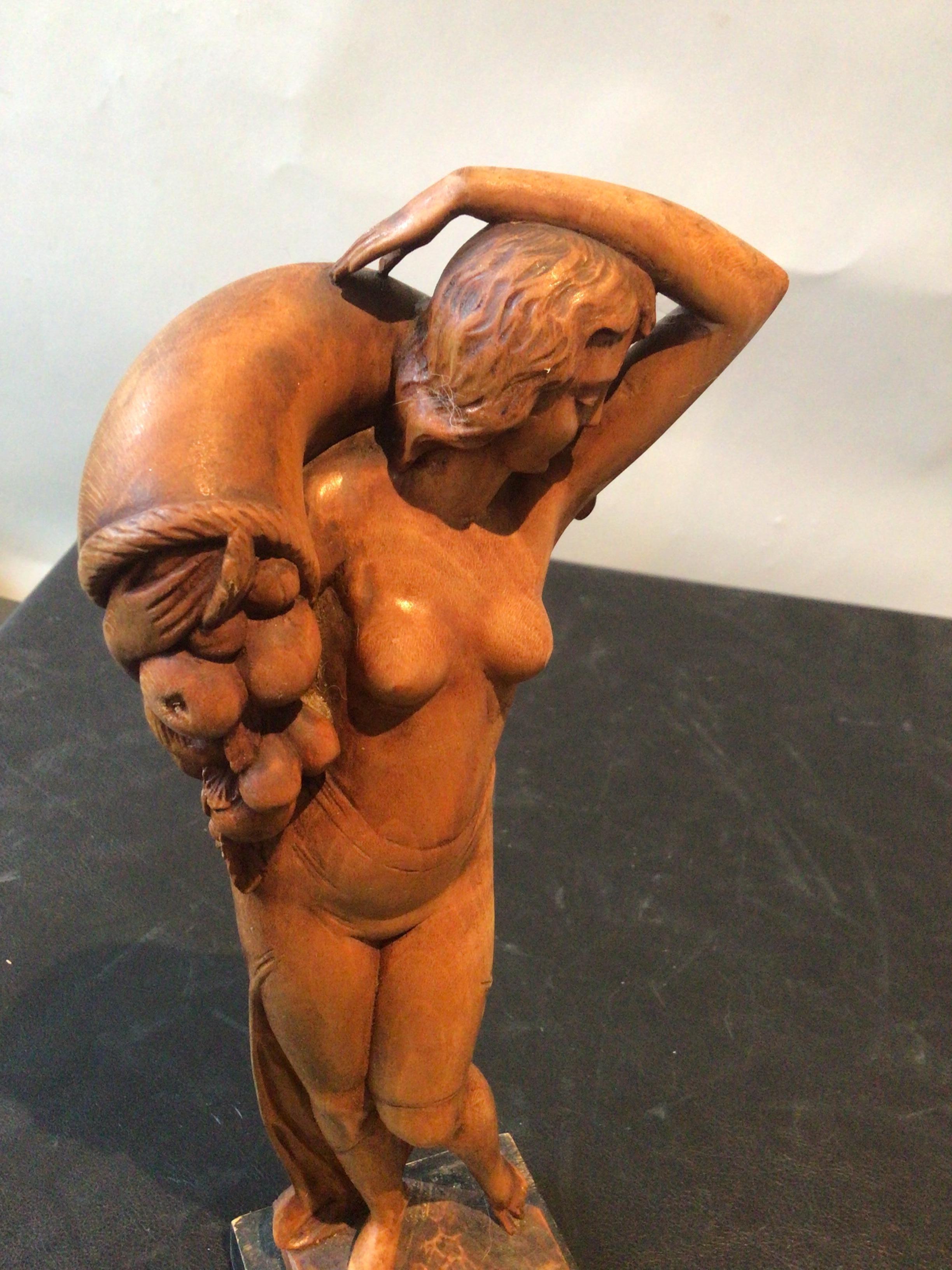 1930s Deco Female Wood Sculpture  6