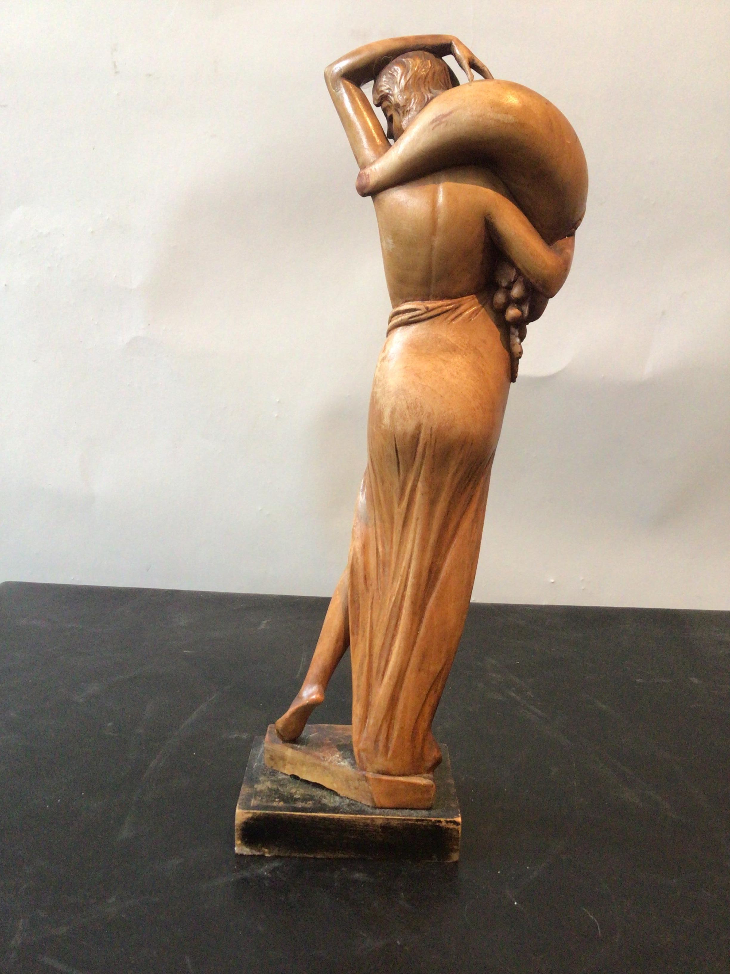 Mid-20th Century 1930s Deco Female Wood Sculpture 