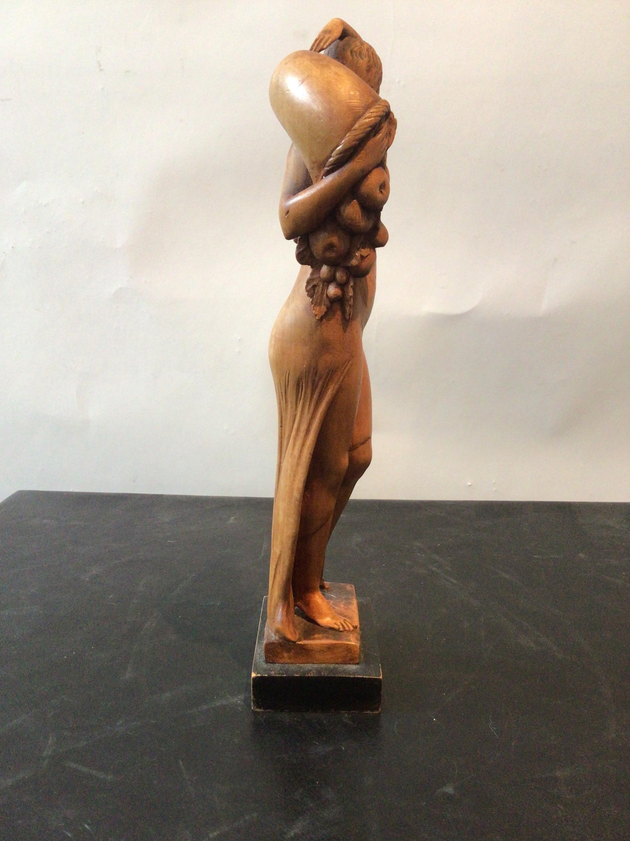 1930s Deco Female Wood Sculpture  1