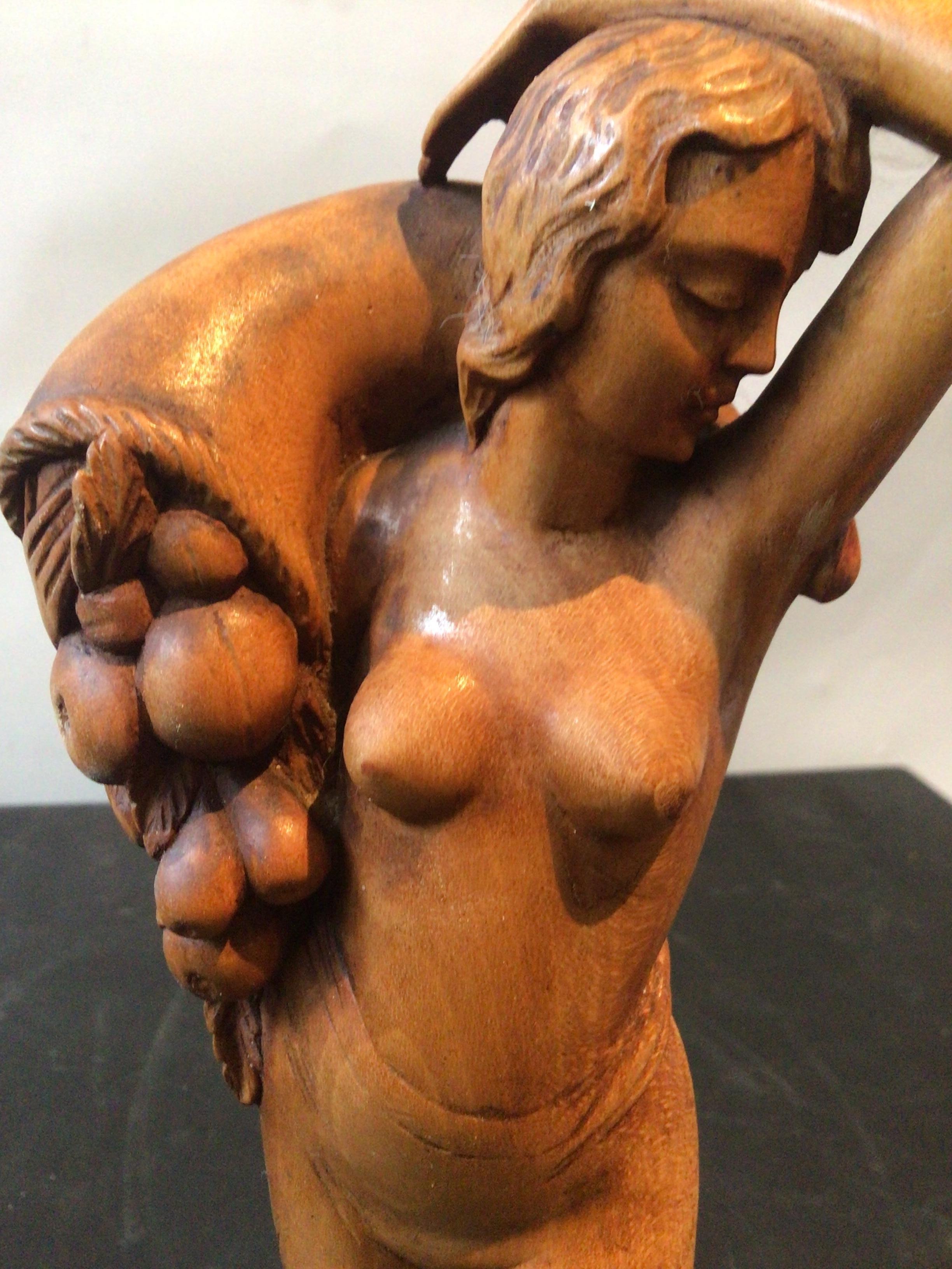 1930s Deco Female Wood Sculpture  4