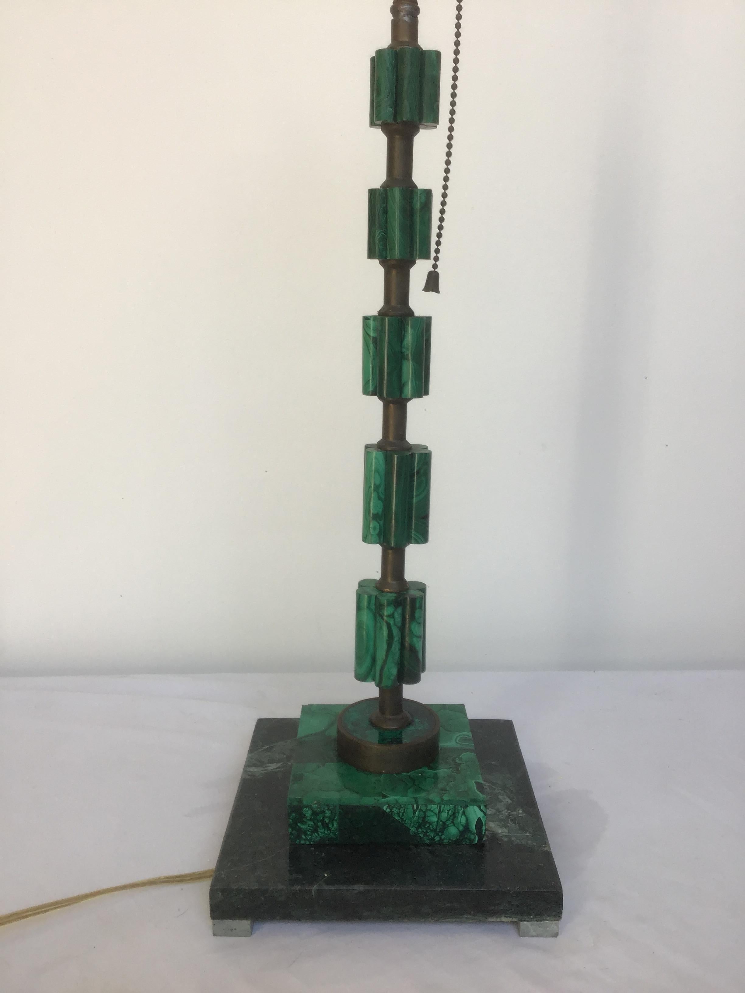 1930s Deco Malachite Table Lamp In Good Condition In Tarrytown, NY