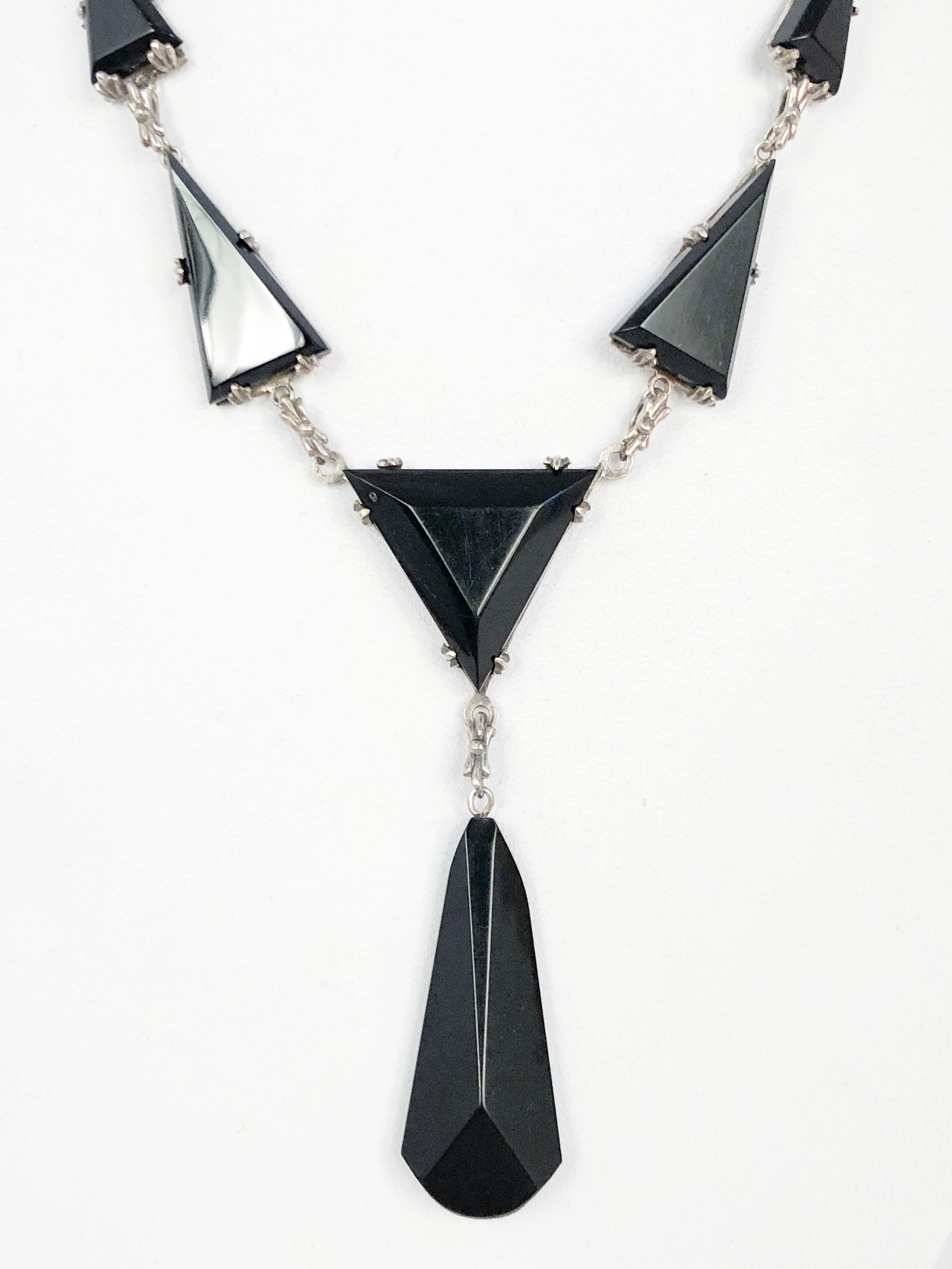 Collar Decó de ónice, baquelita y plata de 1930 en Bueno Estado en San Francisco, CA