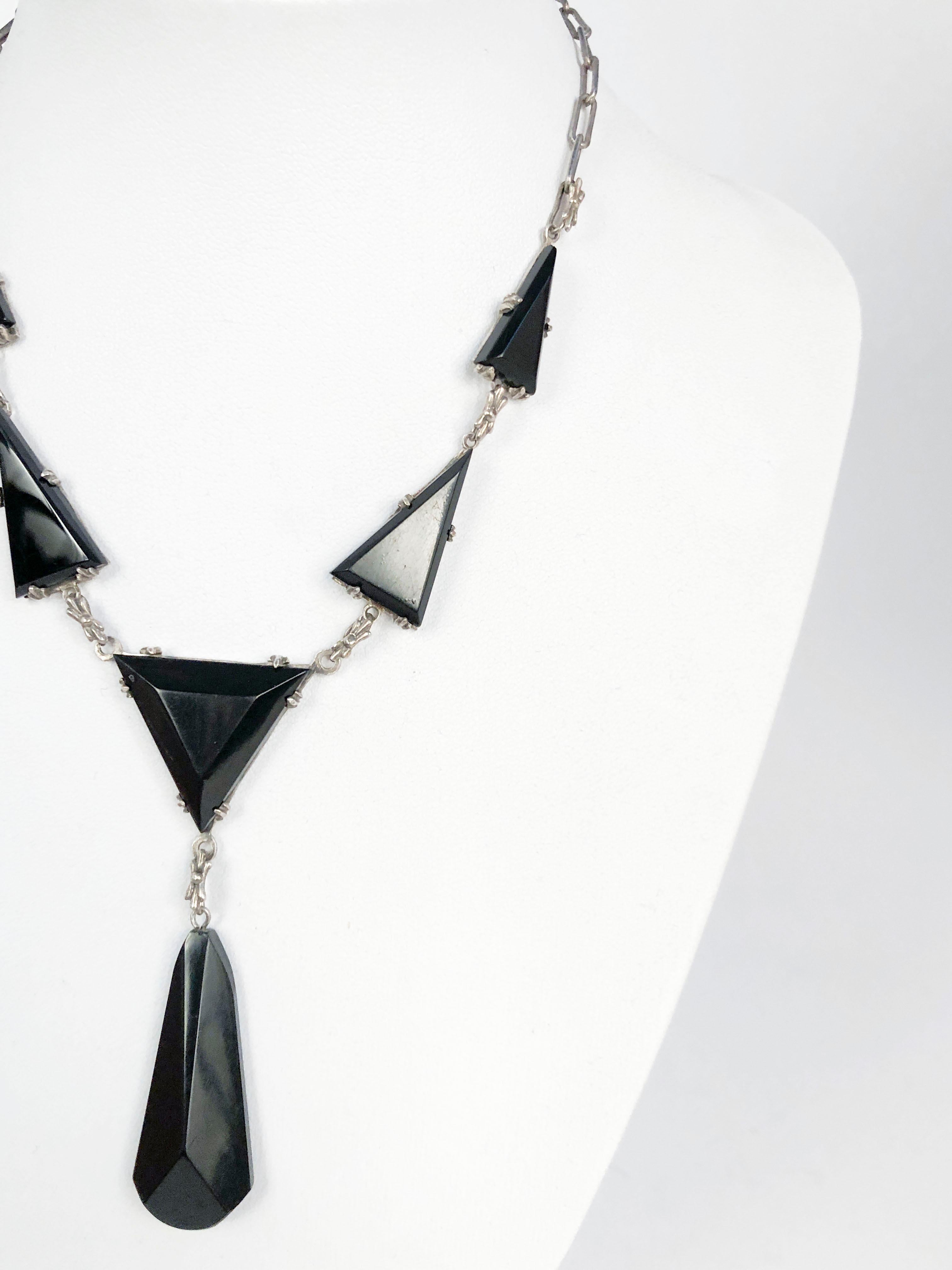 Women's 1930s Deco Onyx, Bakelite, and Silver Necklace