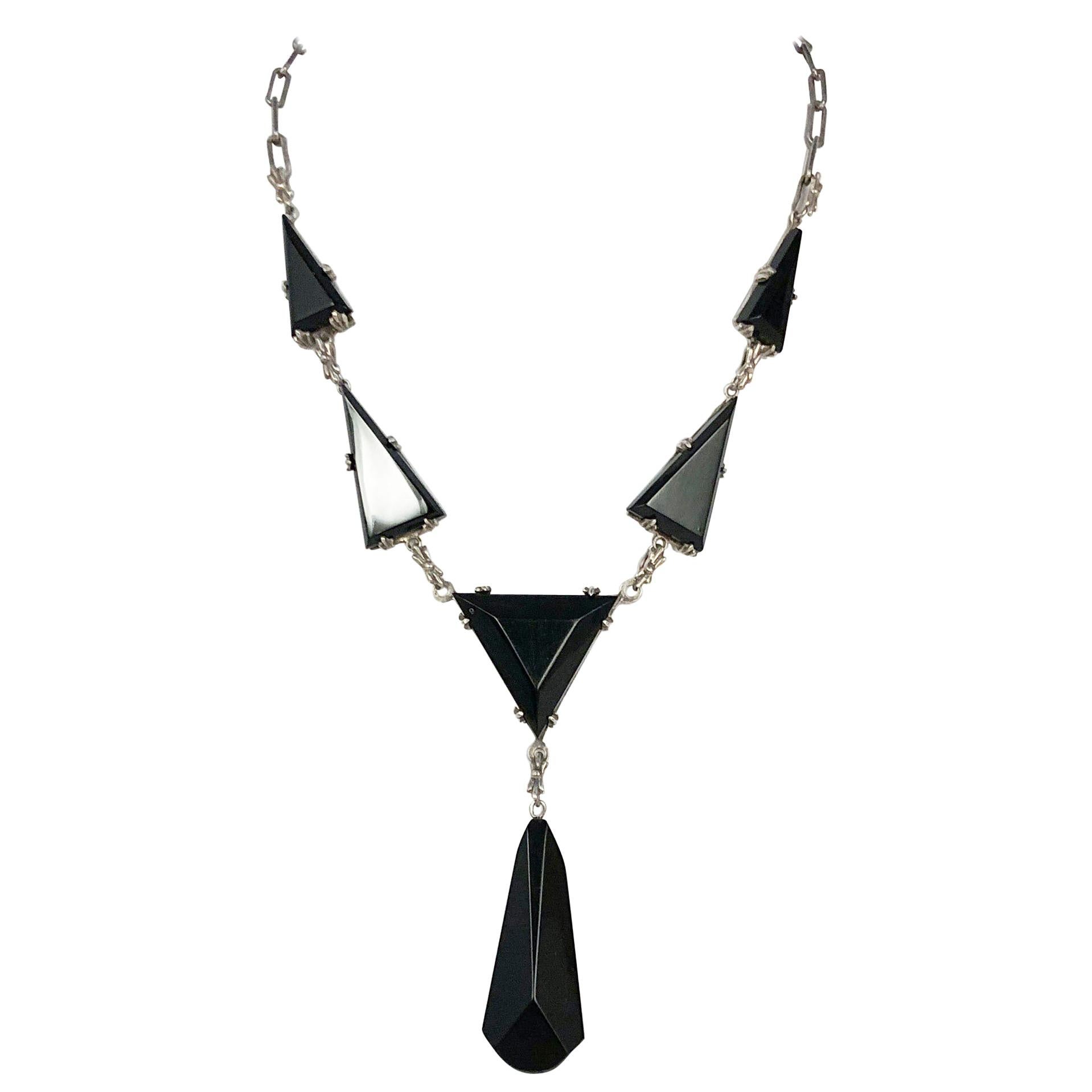 1930s Deco Onyx, Bakelite, and Silver Necklace