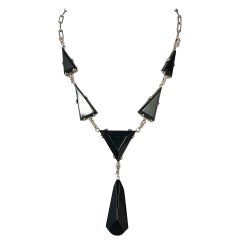 1930s Deco Onyx, Bakelite, and Silver Necklace