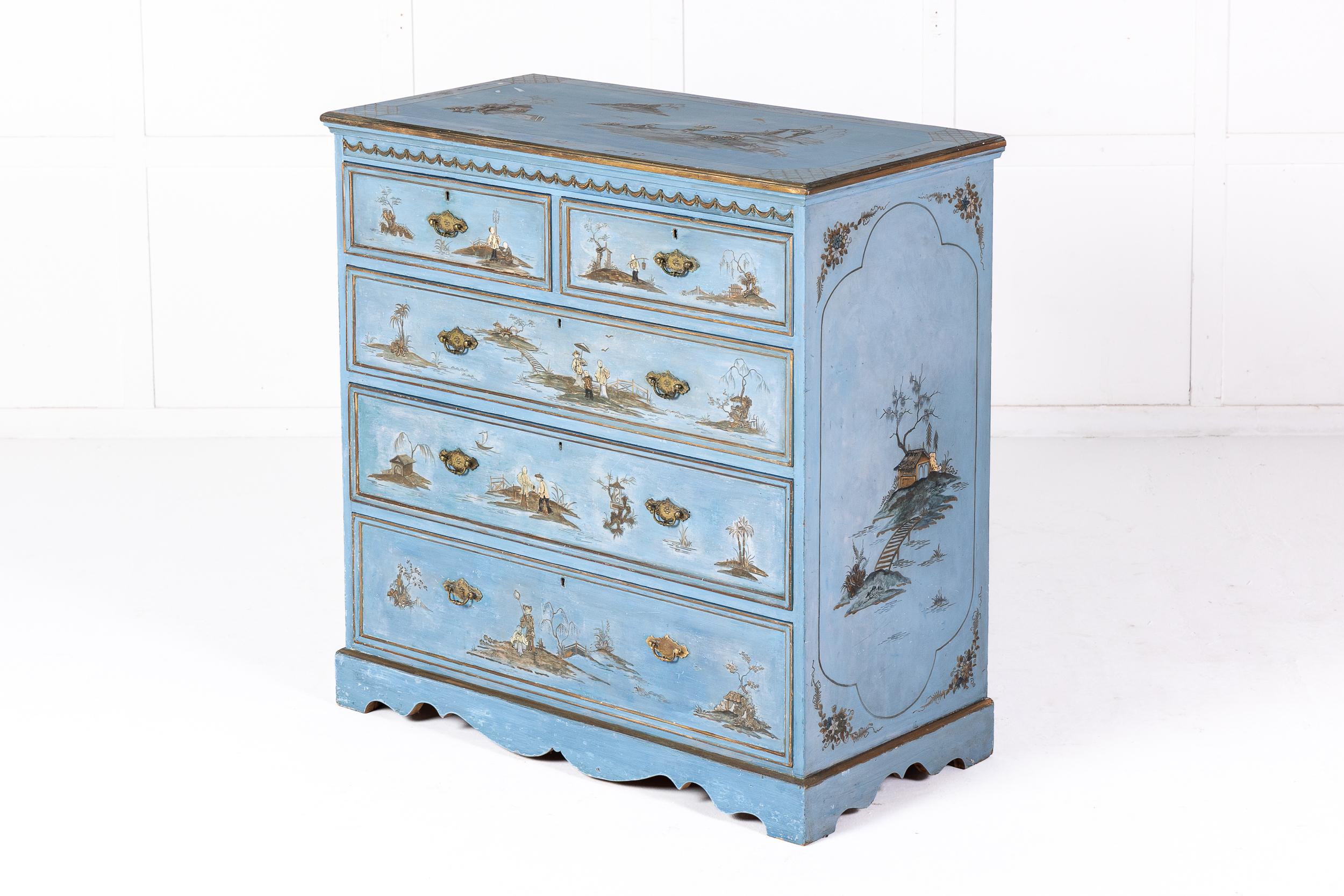 1930s Decorative English Japanned Chest of Drawers For Sale 4
