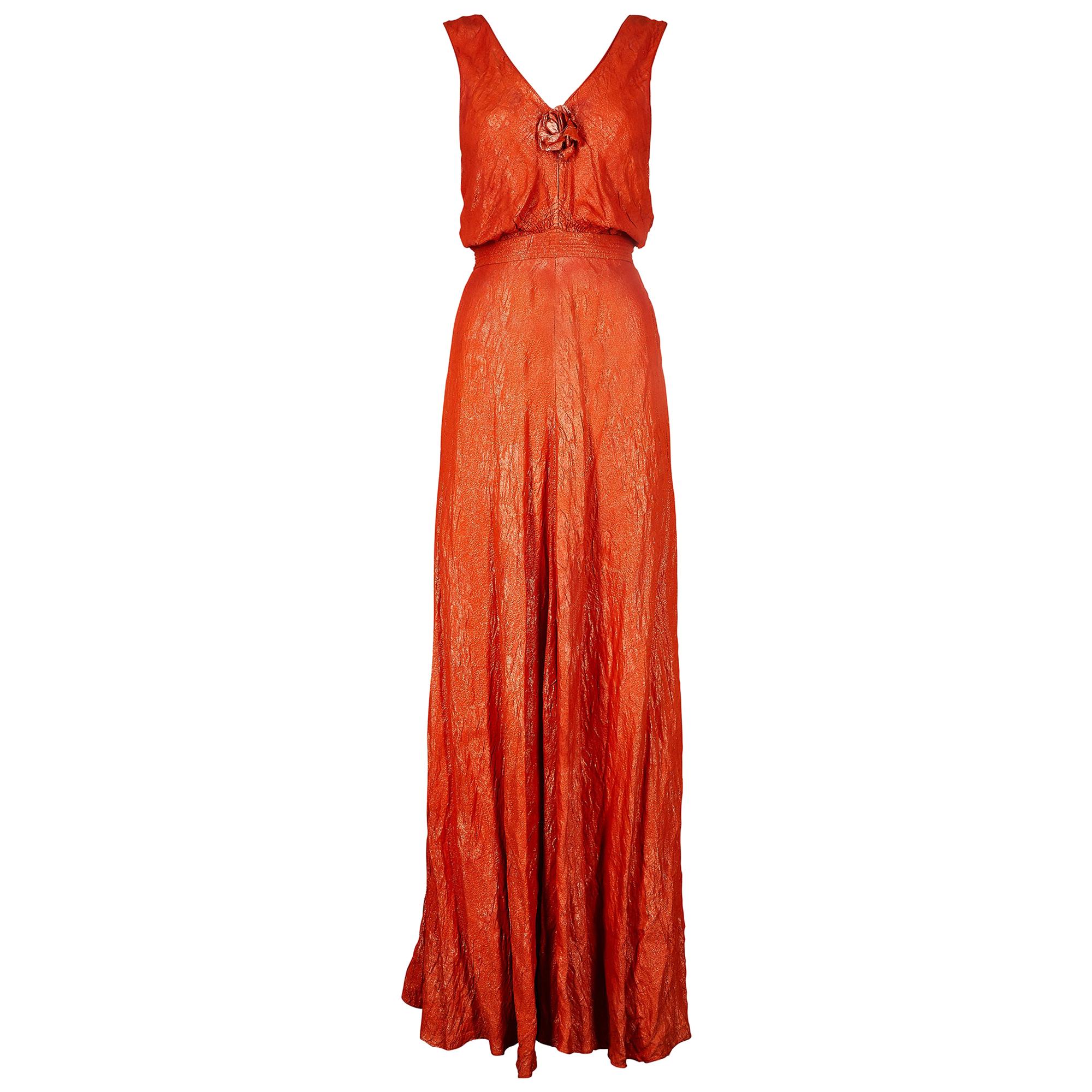 1930s Deep Orange Lame Dress