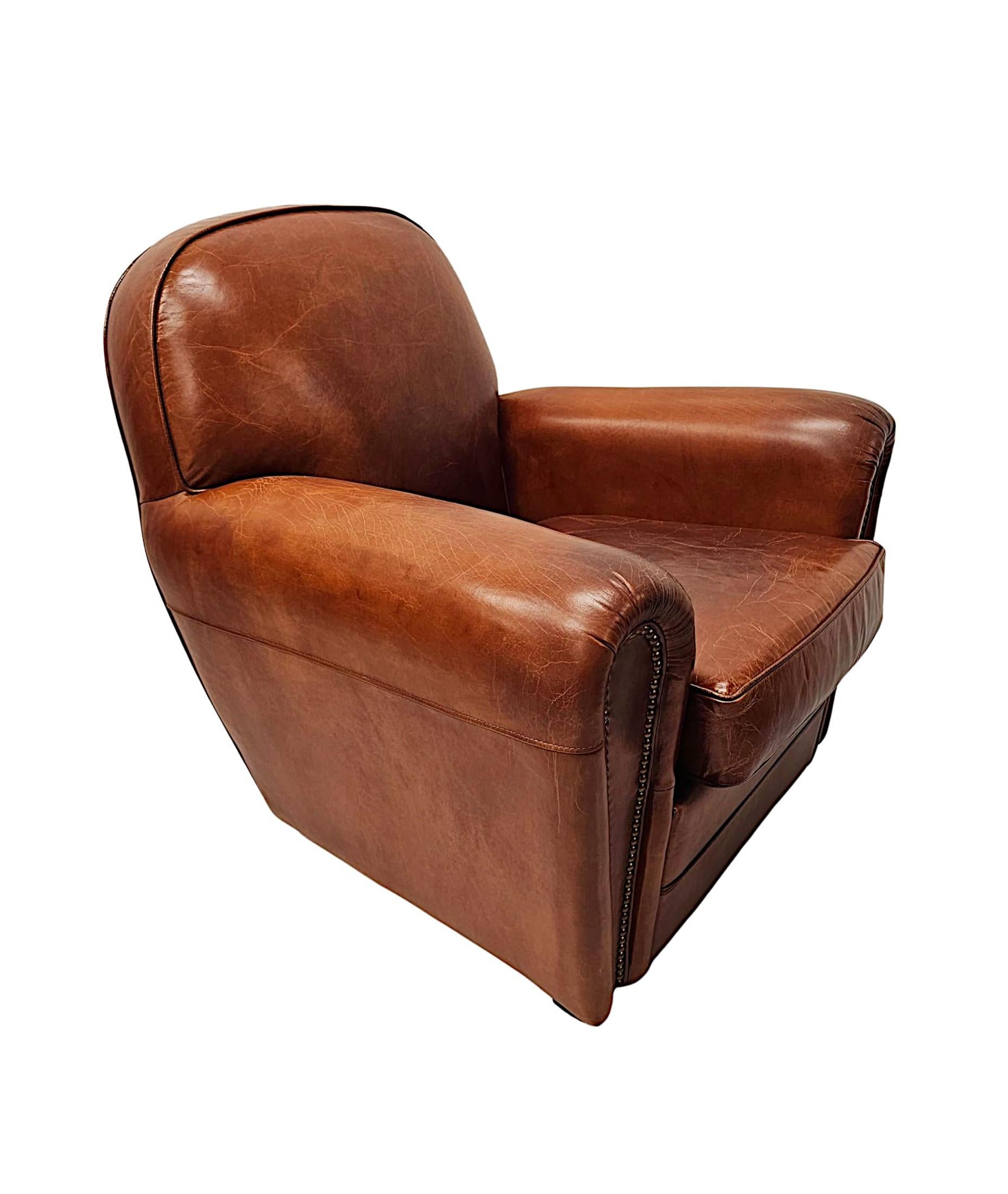 Sillón Club de cuero de diseño años 30 Francés en venta