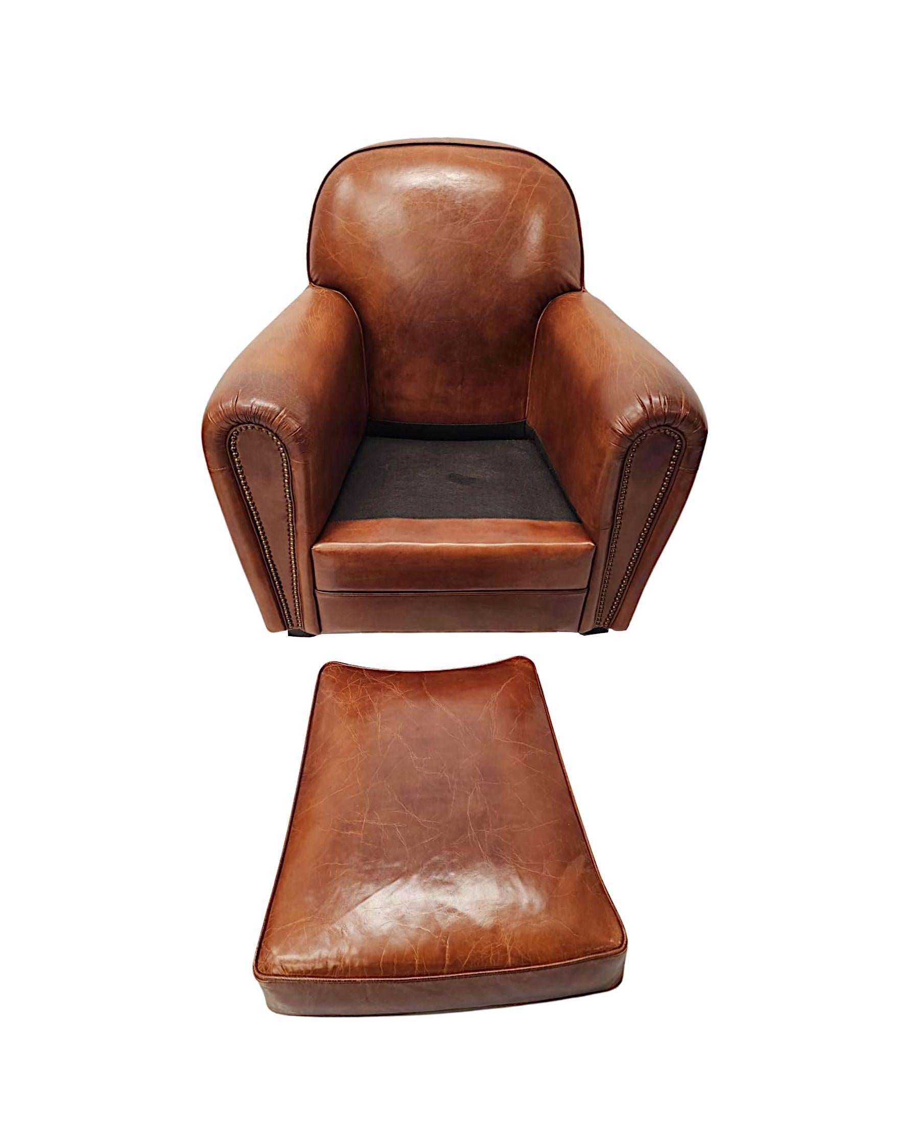 Sillón Club de cuero de diseño años 30 Latón en venta