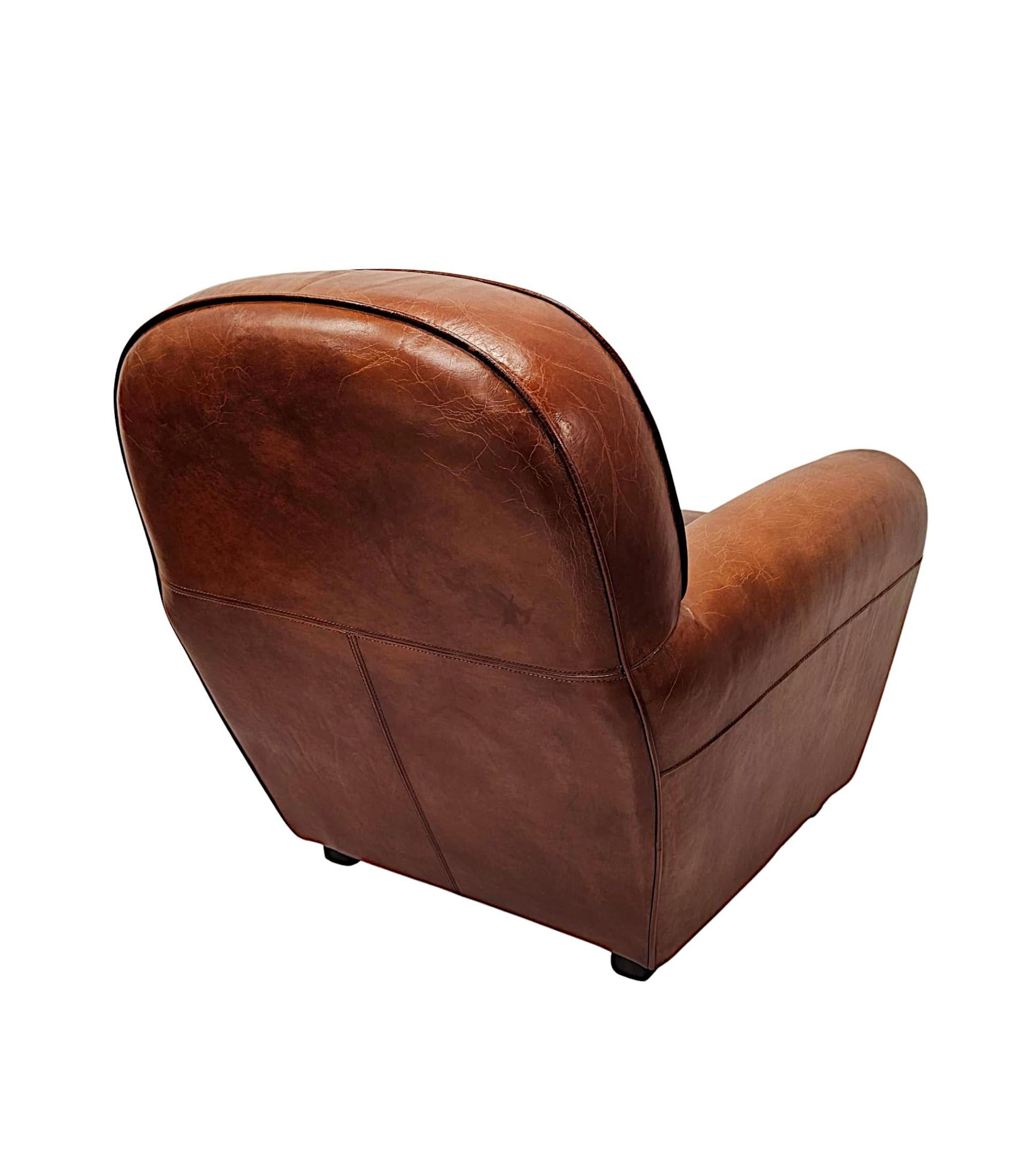 Sillón Club de cuero de diseño años 30 en venta 1