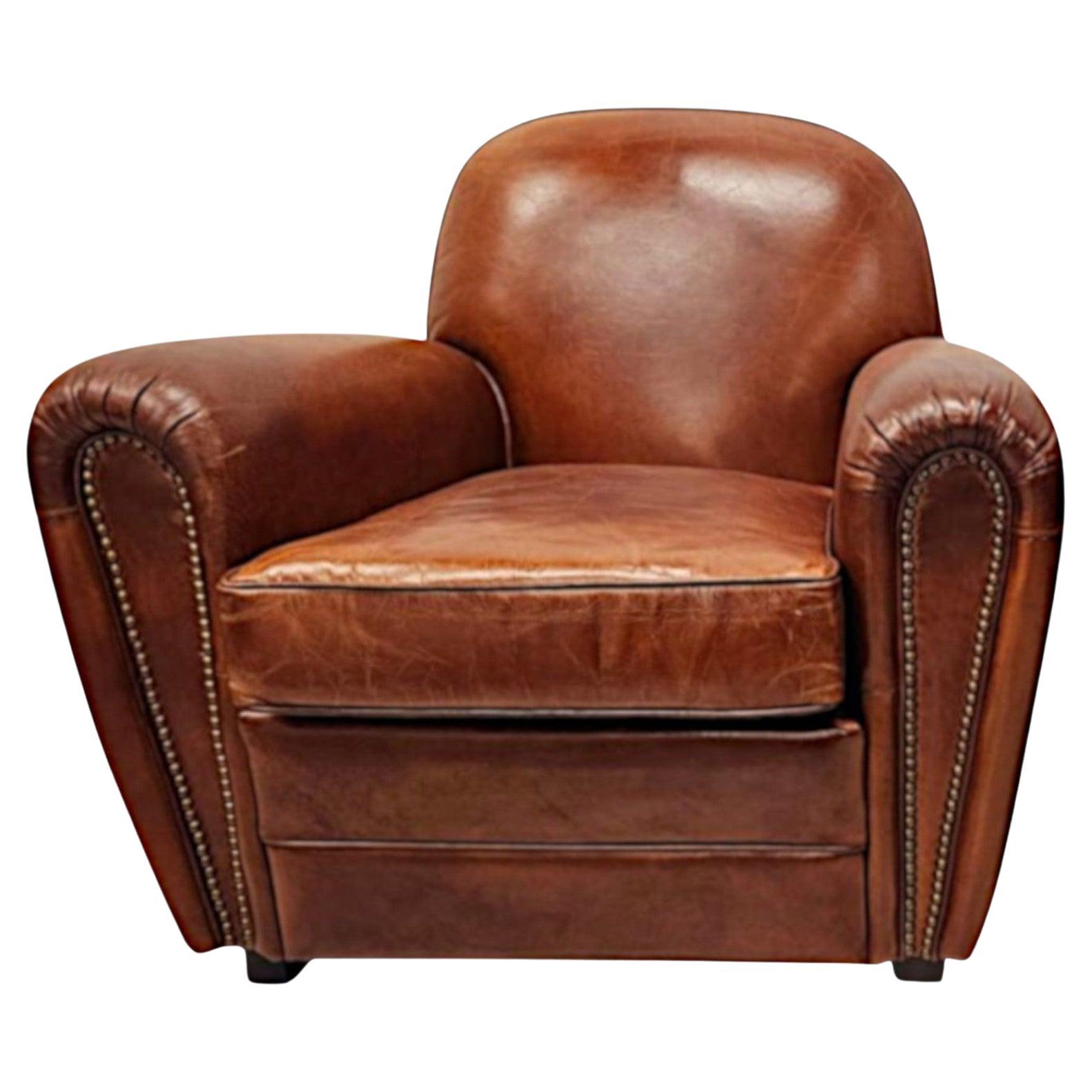 Sillón Club de cuero de diseño años 30 en venta