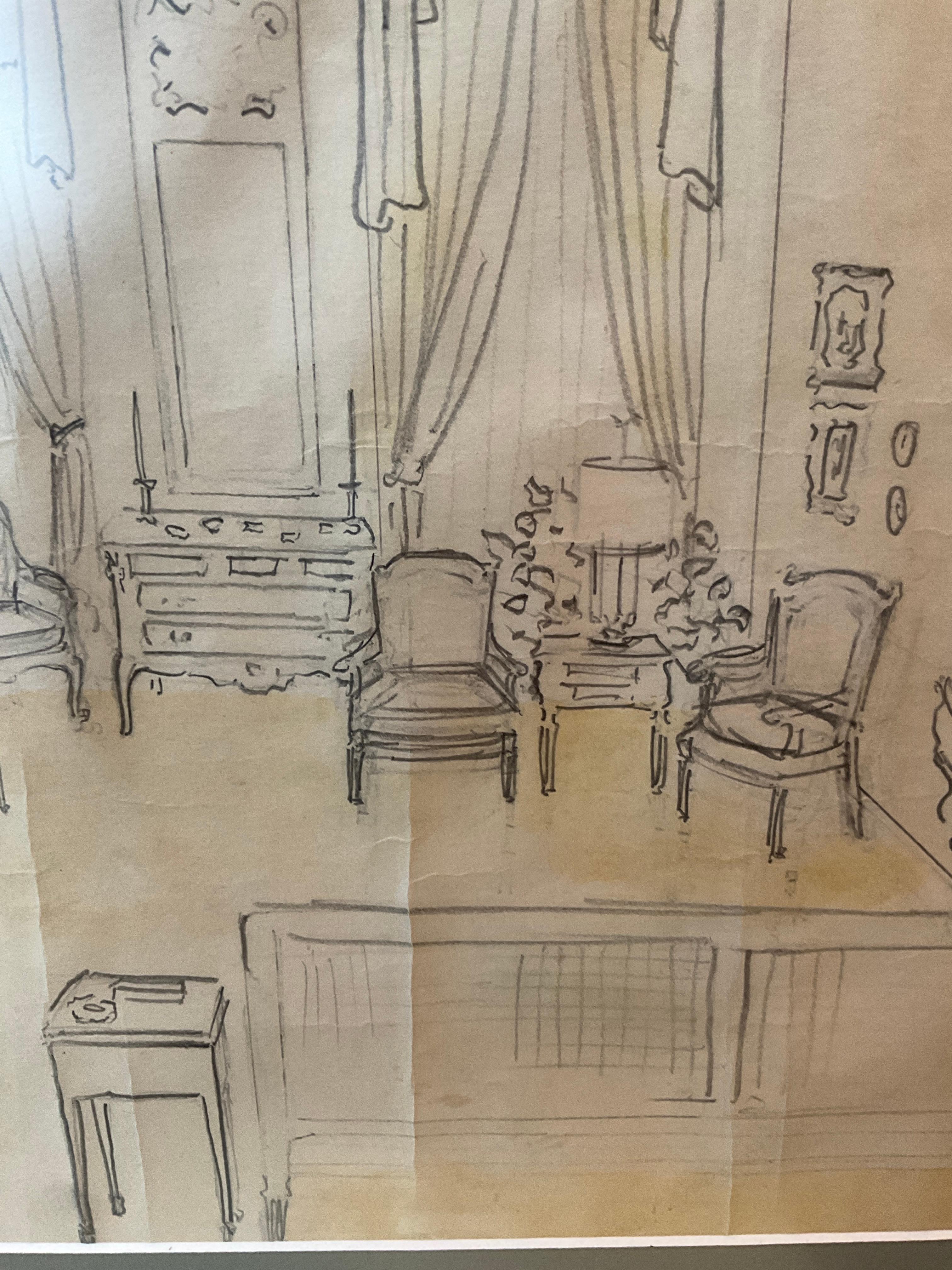 1930s Designers Drawing Of A Living Room Proposal (Papier) im Angebot