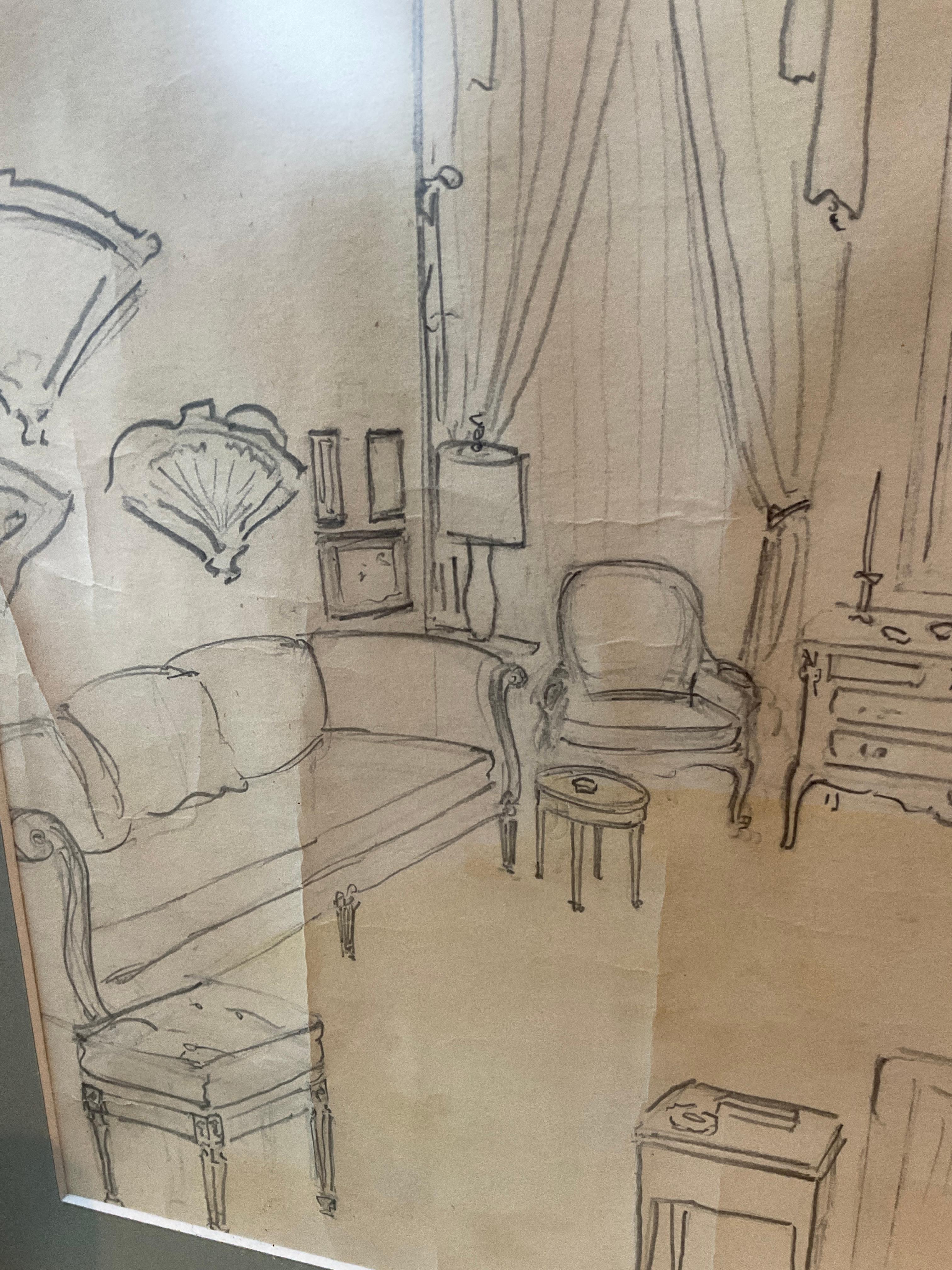 1930s Designers Drawing Of A Living Room Proposal For Sale 1