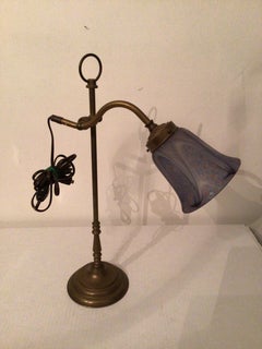 1930s Desk Lamp with Decorative Glass Shade