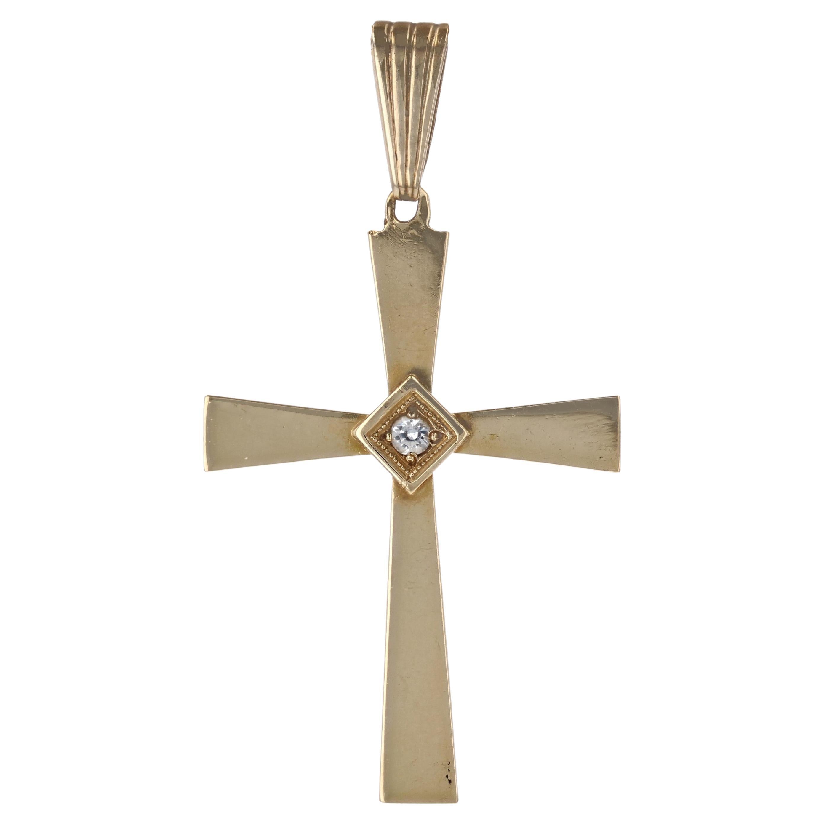1930s Diamond 18 Karat Yellow Gold Cross Pendant