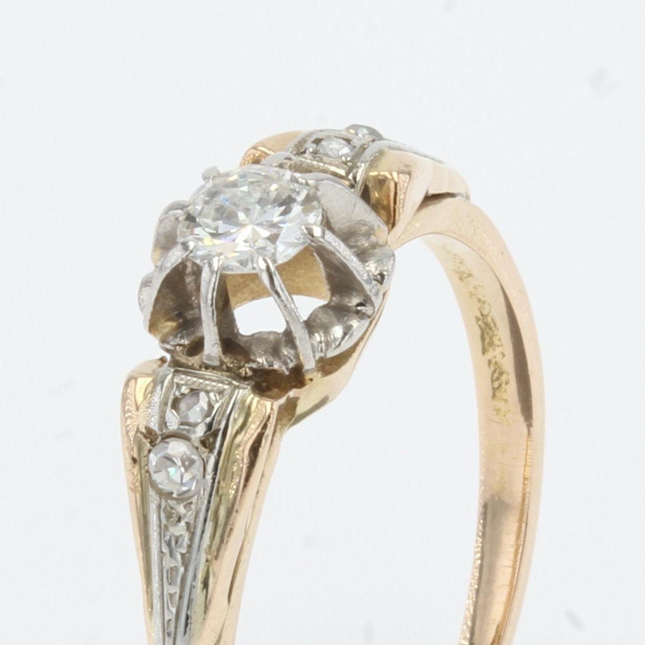 Brilliant Cut 1930s Diamond 18 Karat Yellow Gold Solitaire Ring