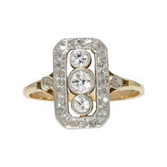 1930s Diamond 18 Karat Yellow White Gold Art Deco Rectangular Ring
