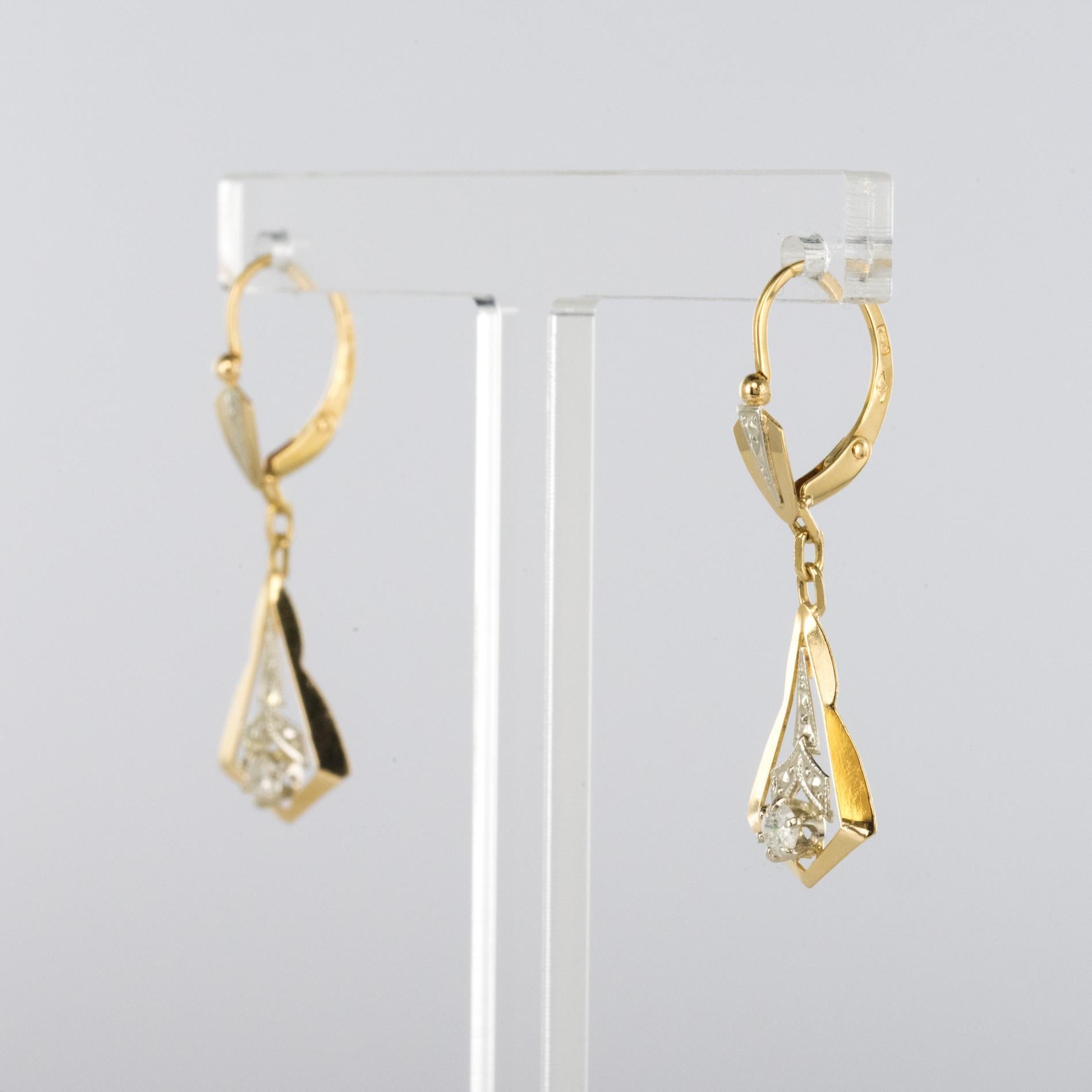 Art Deco 1930s Diamond 18 Karat Yellow White Gold Dangle Earrings