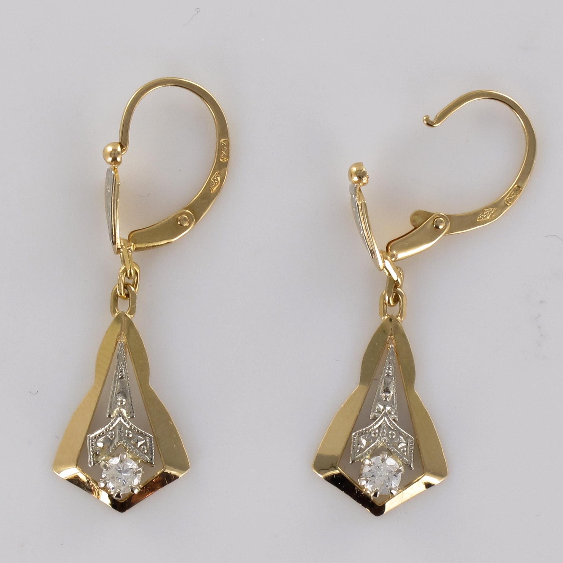 1930s Diamond 18 Karat Yellow White Gold Dangle Earrings 3