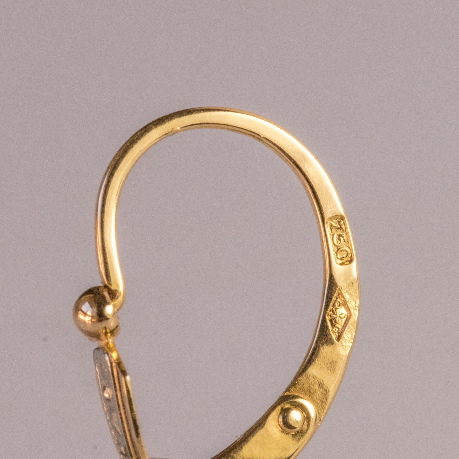 1930s Diamond 18 Karat Yellow White Gold Dangle Earrings 4