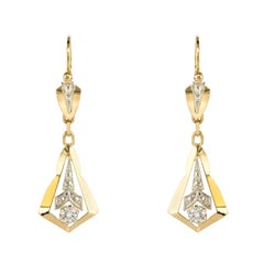 1930s Diamond 18 Karat Yellow White Gold Dangle Earrings
