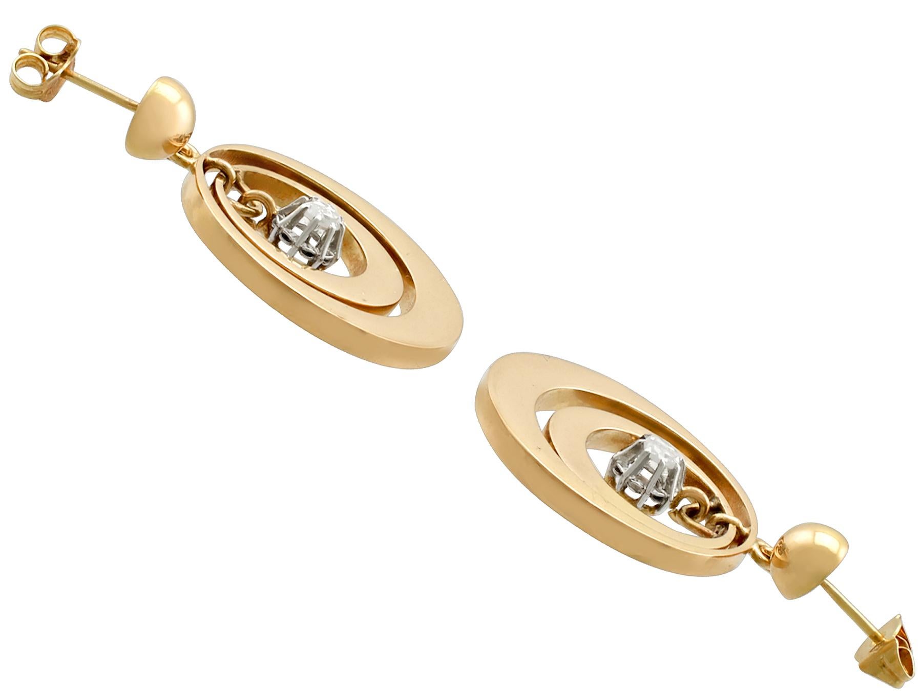1930s Diamond and Yellow Gold Drop Earrings In Excellent Condition In Jesmond, Newcastle Upon Tyne