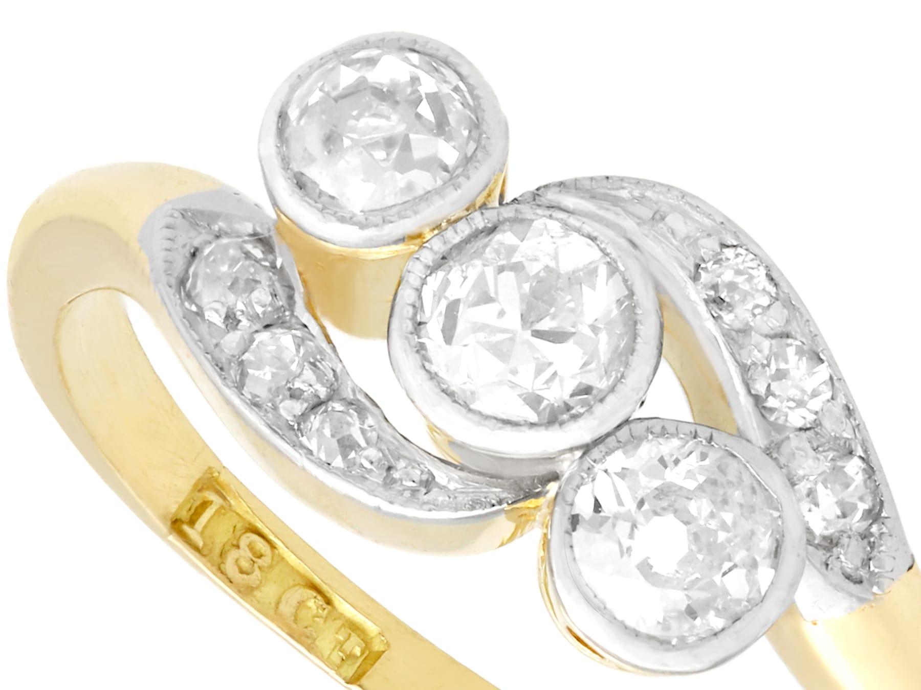 Twist-Ring aus Diamant und Gelbgold aus den 1930er Jahren (Rundschliff) im Angebot