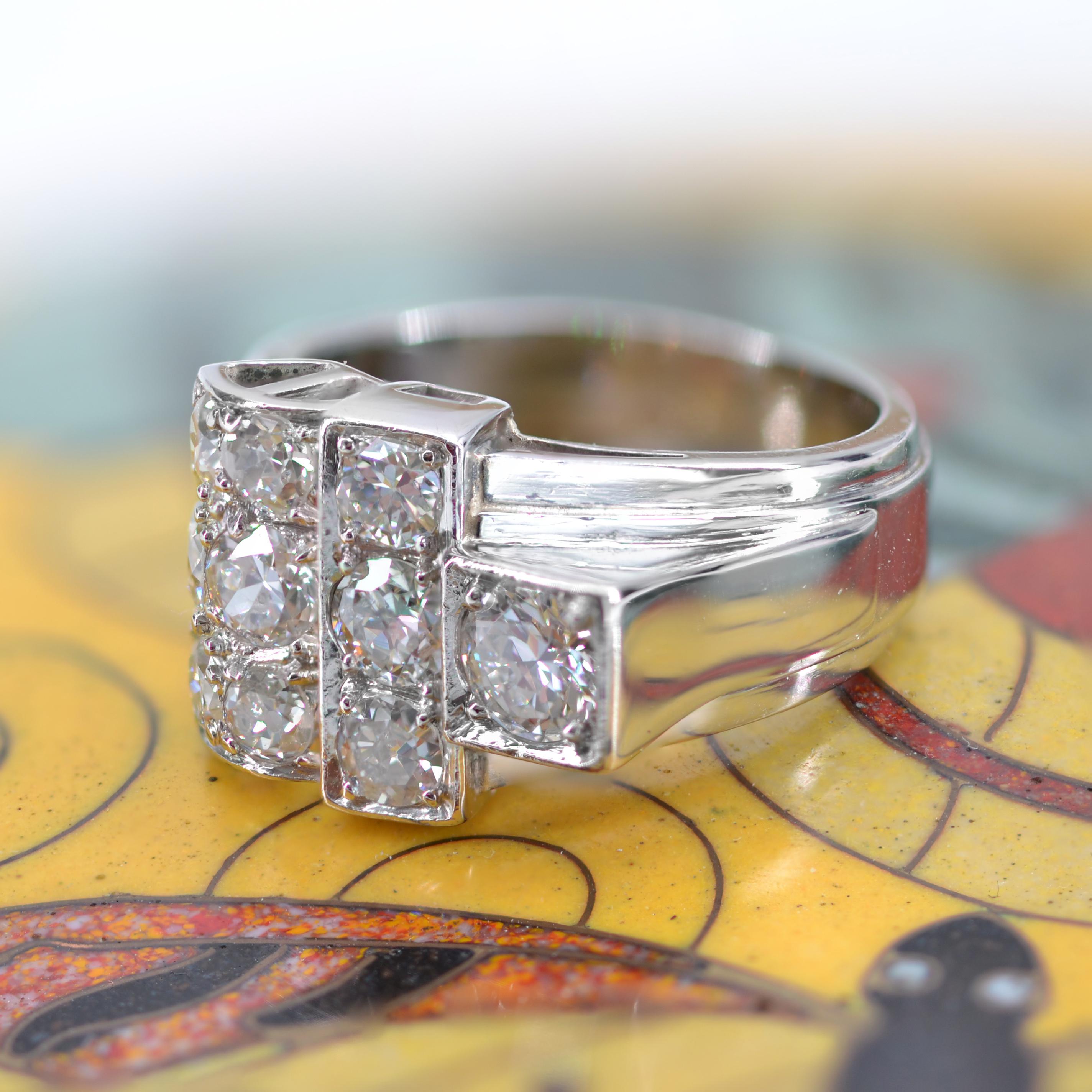 1930s Diamond Platinum Art Deco Signet Ring For Sale 6