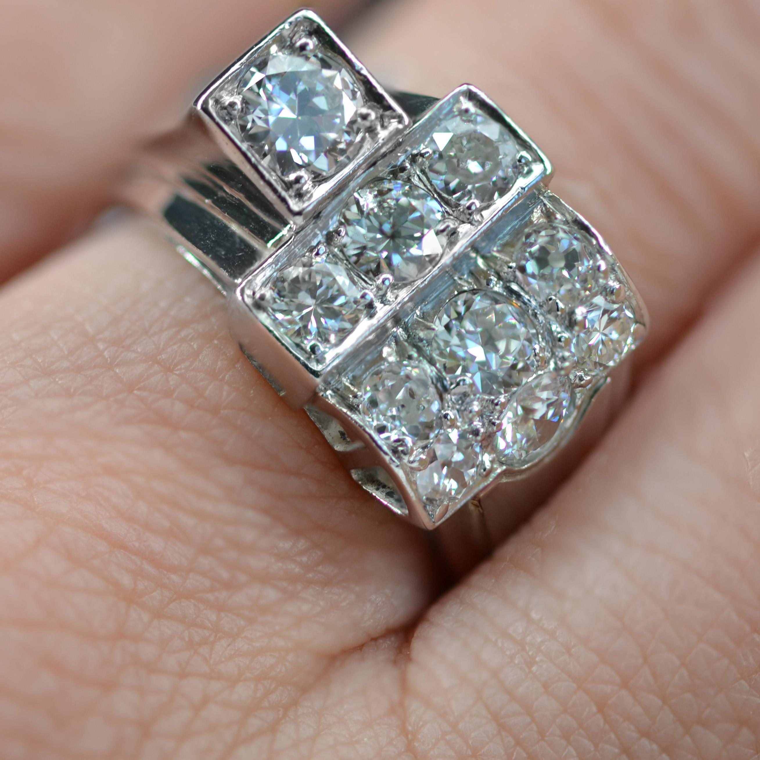 Women's 1930s Diamond Platinum Art Deco Signet Ring For Sale
