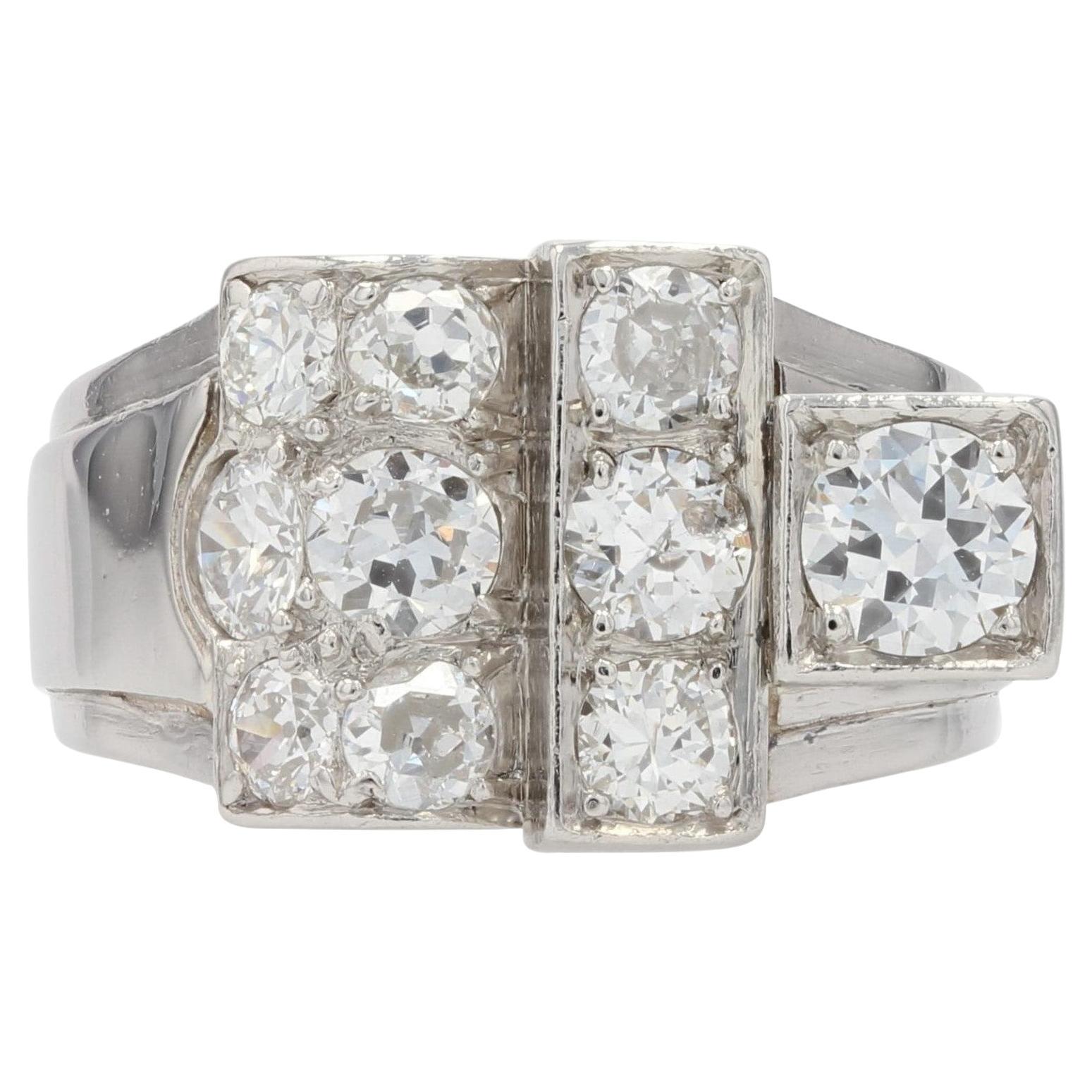 1930s Diamond Platinum Art Deco Signet Ring For Sale