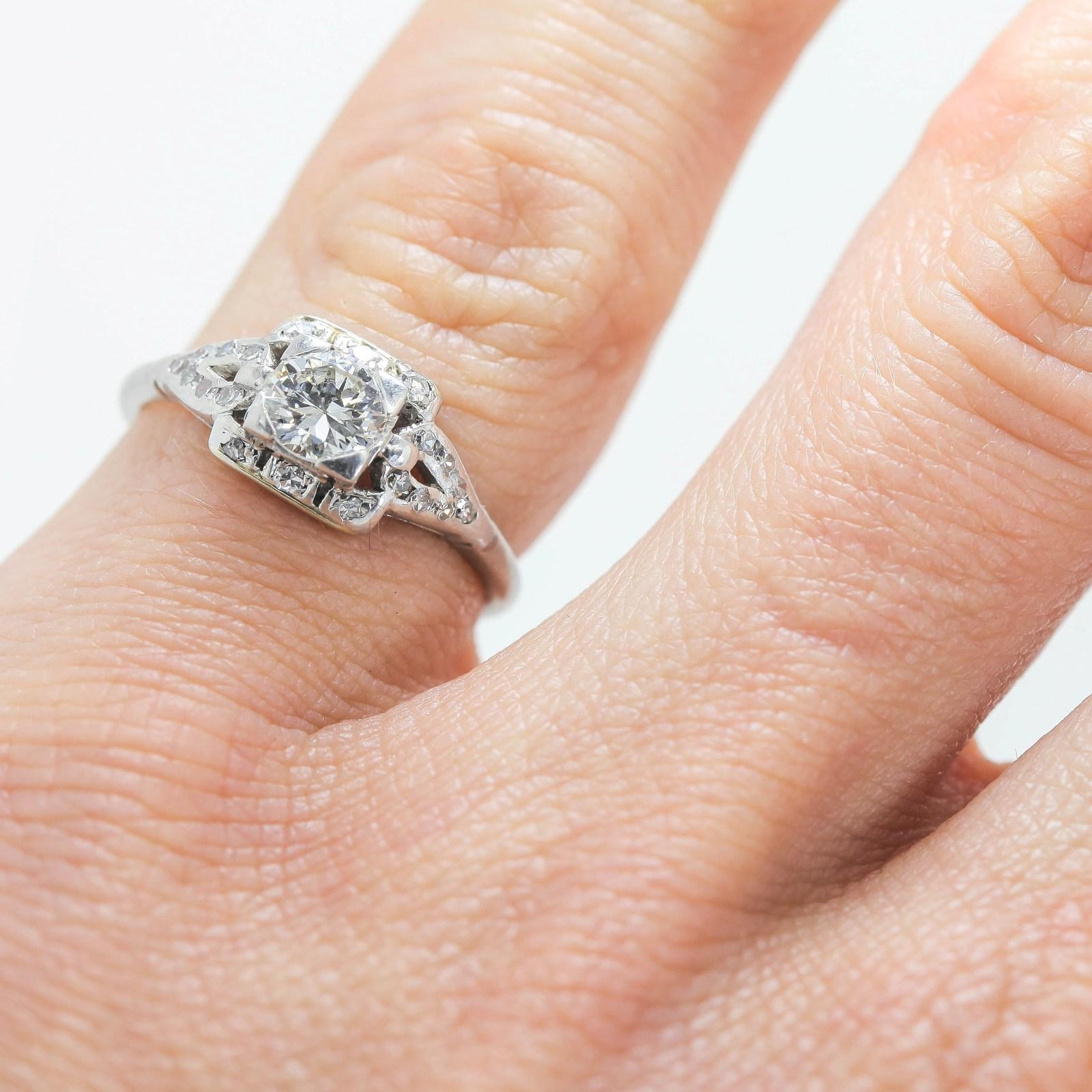 Art Deco 1930s Diamond Platinum Engagement Ring For Sale