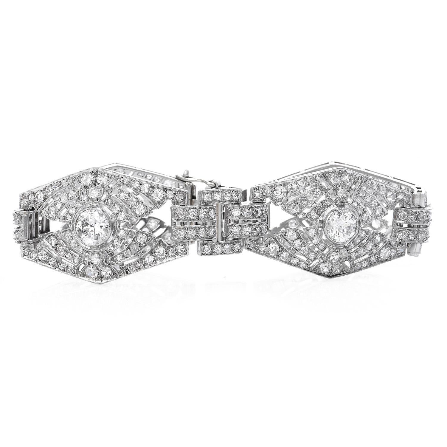 Art Deco 1930s Diamond Platinum Hexagon Link Bracelet