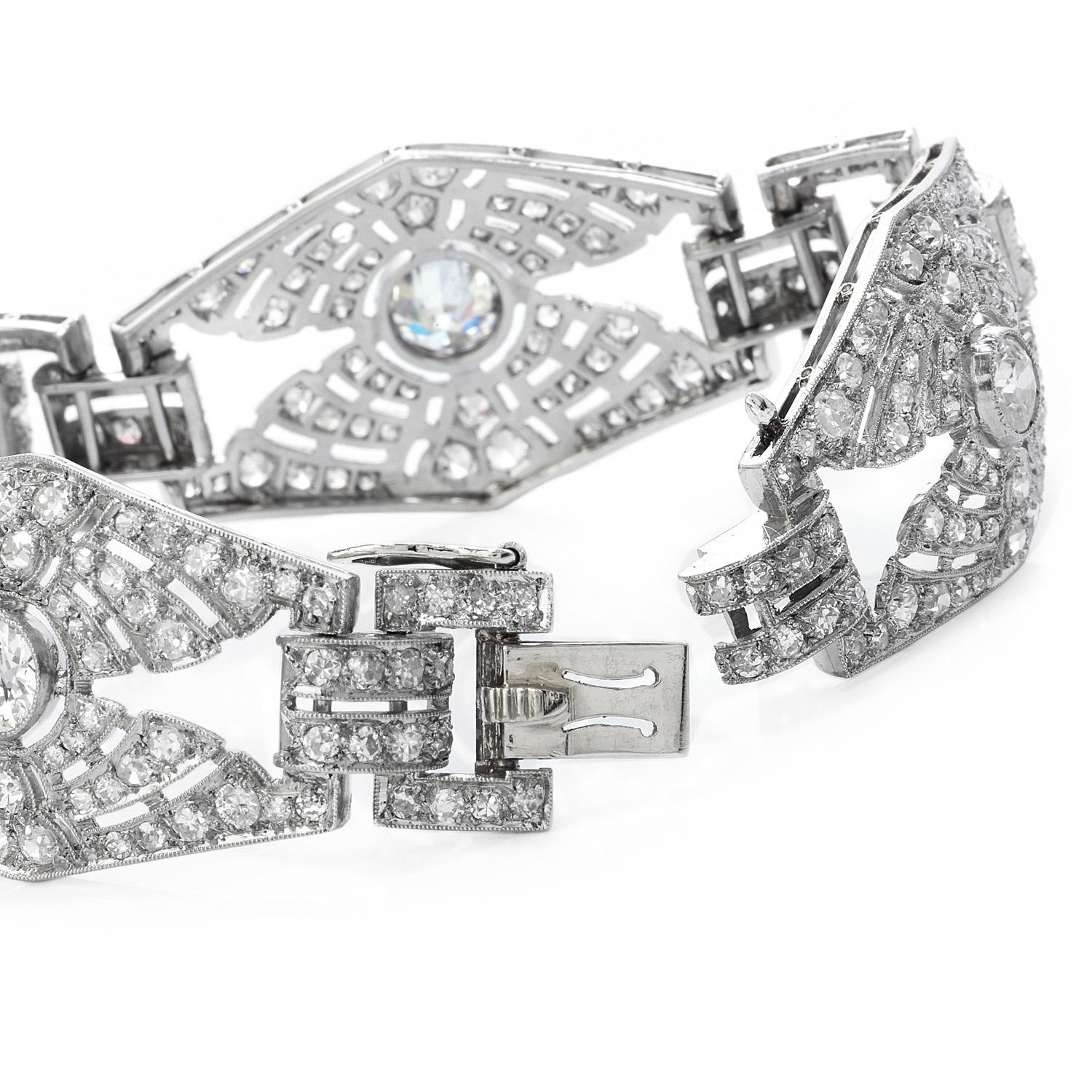 Round Cut 1930s Diamond Platinum Hexagon Link Bracelet