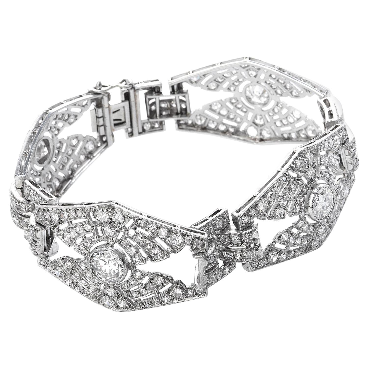 1930s Diamond Platinum Hexagon Link Bracelet