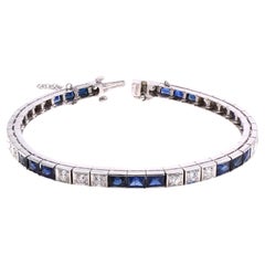 1930s Diamond Sapphire Platinum Tennis Bracelet 