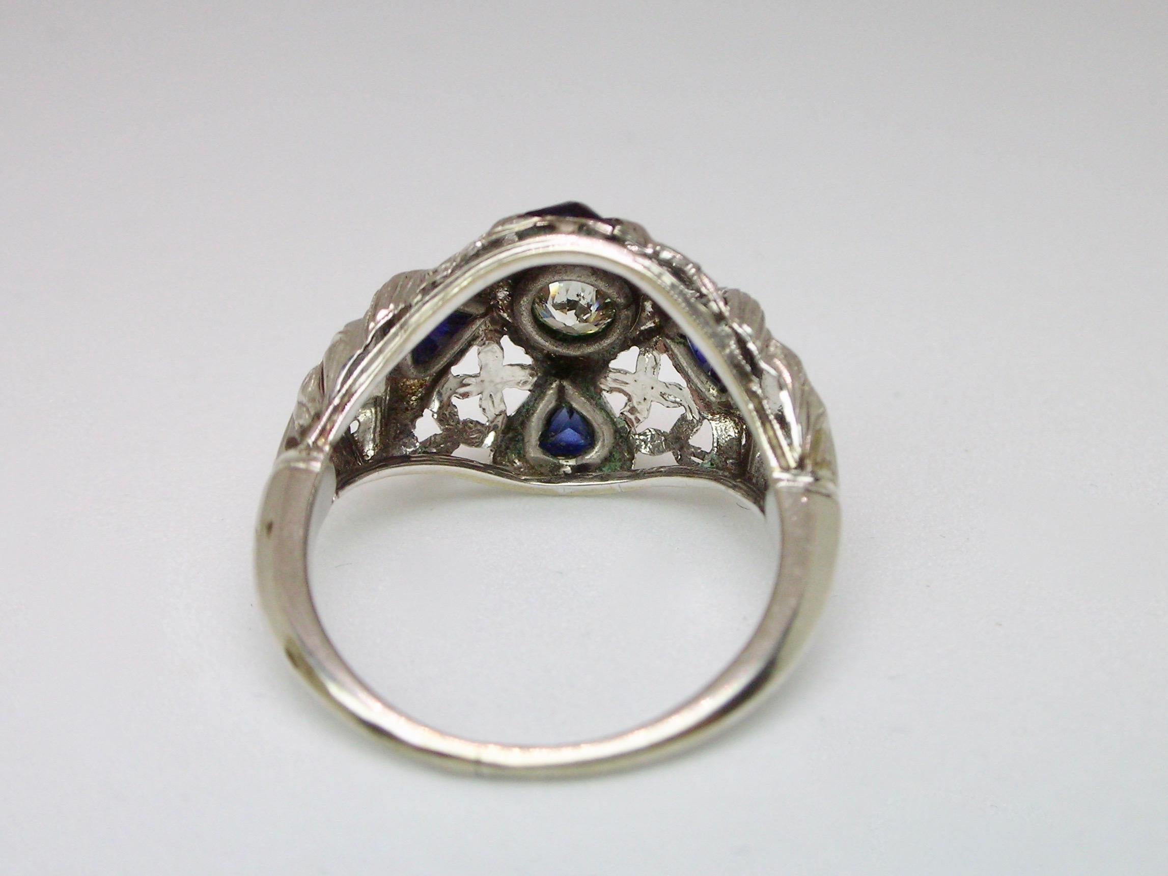 Old European Cut 1930s Diamond & Sapphire Ring For Sale