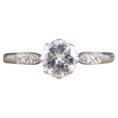 1930's Diamond Solitaire Ring Diamond set Shoulders in 18ct White Gold and Plat